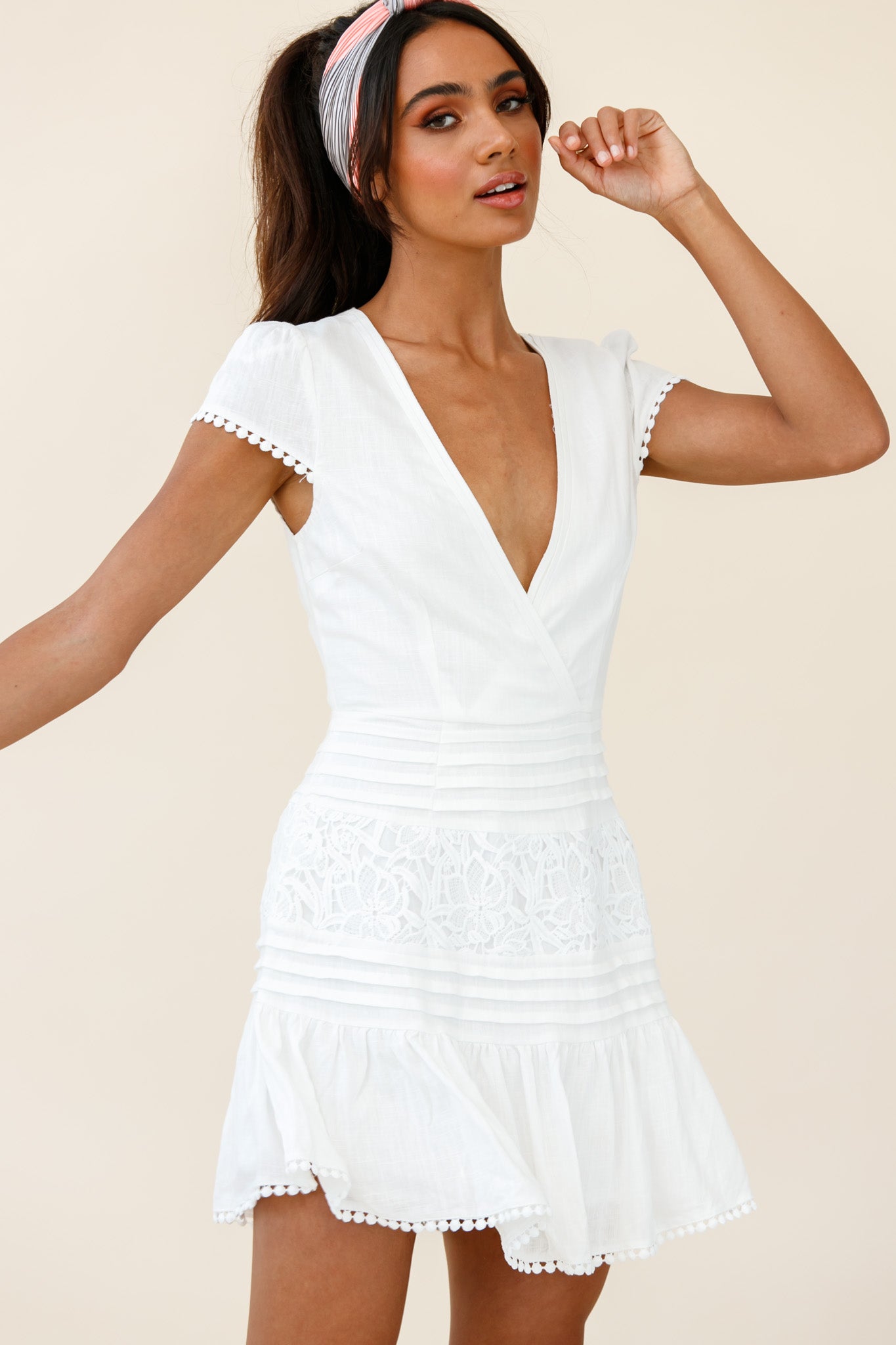 Storybook Cap Sleeve Pintuck Detail Dress White-Maymioy