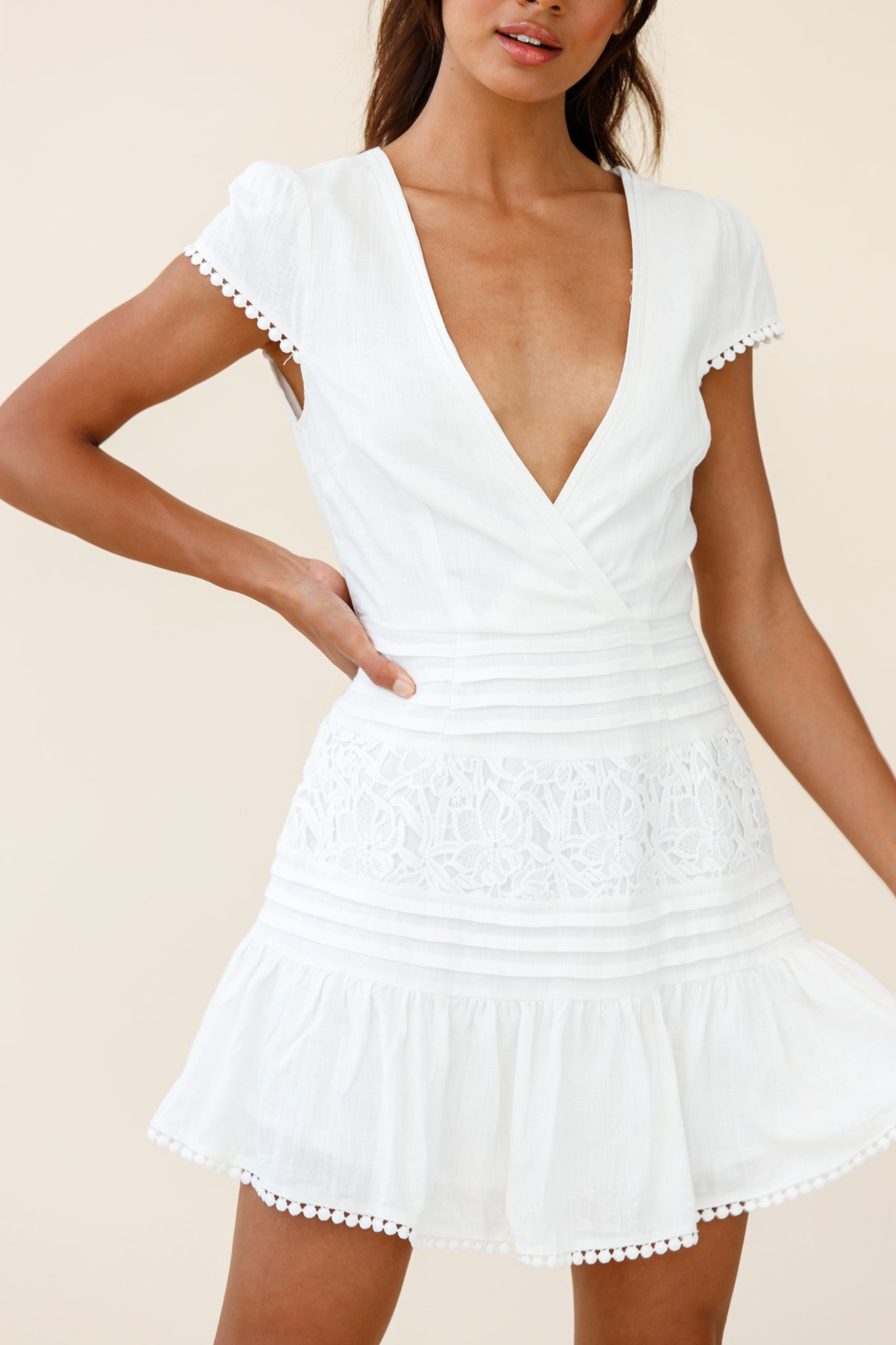 Storybook Cap Sleeve Pintuck Detail Dress White-Maymioy