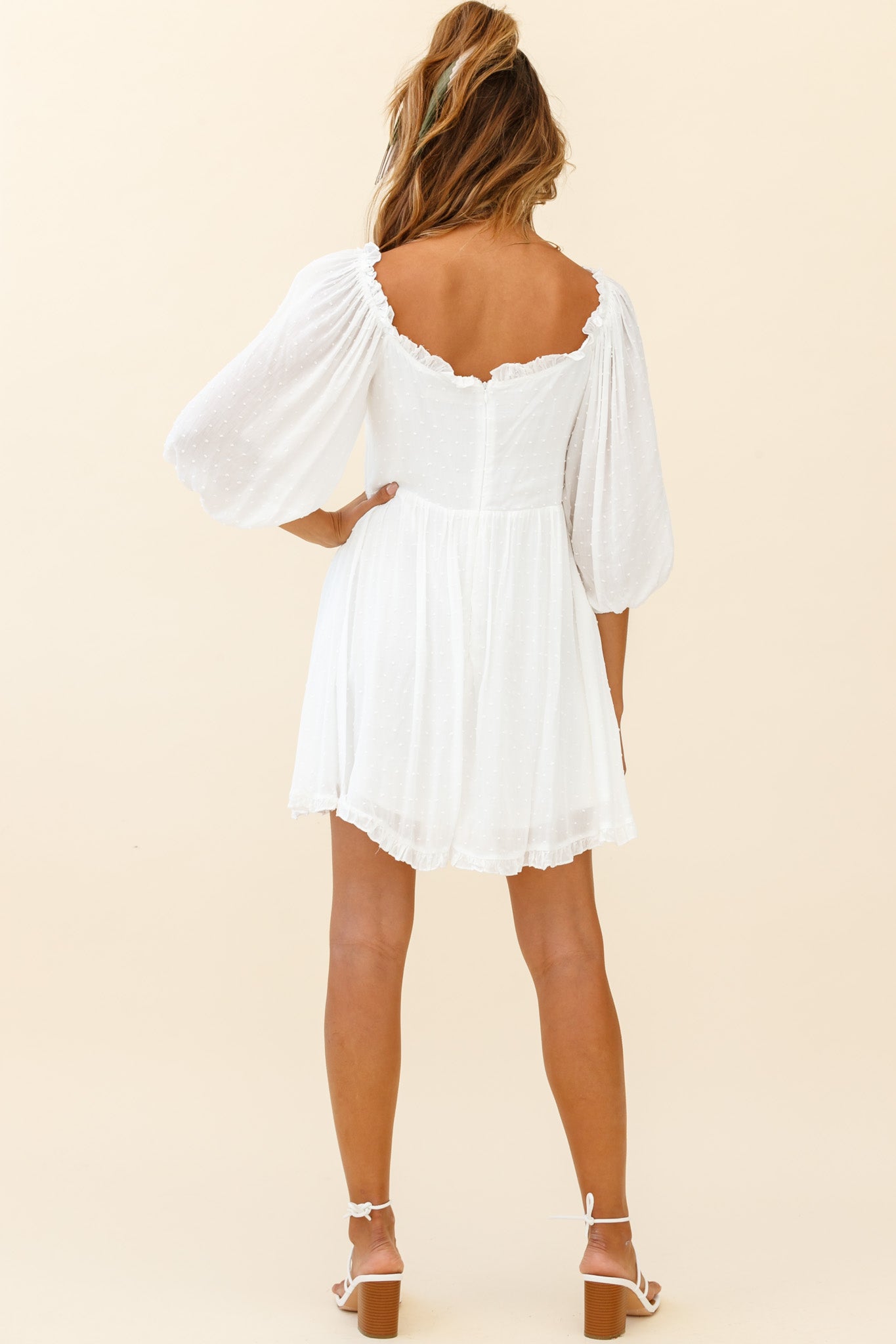 Dream Lover Puff Sleeve Crochet Insert Dress White-Maymioy