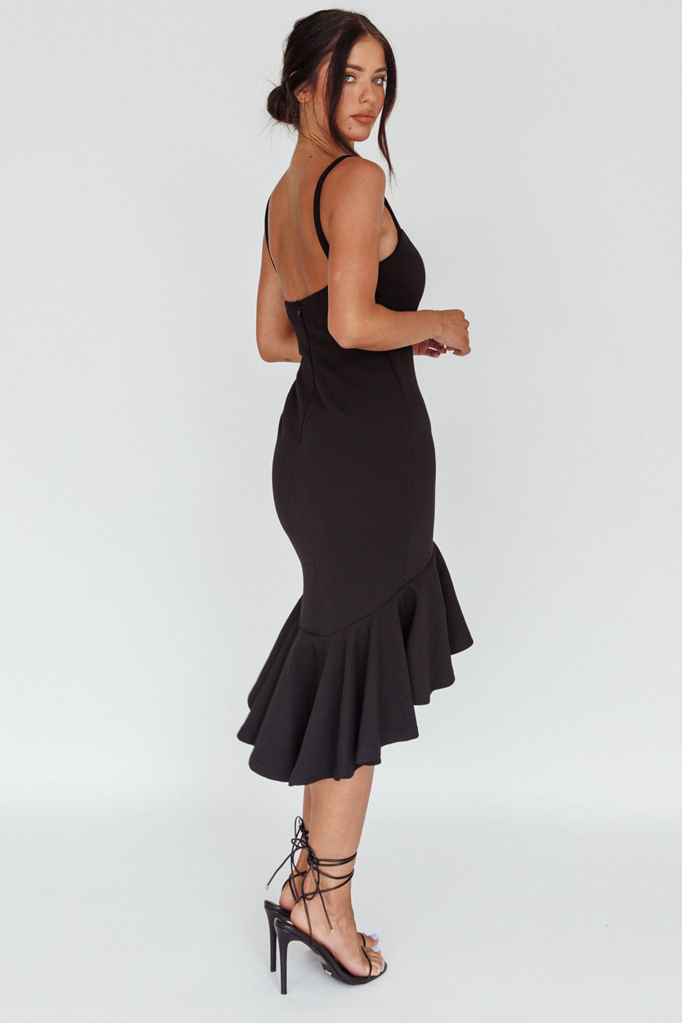Cartagena High-Low Asymmetric Salsa Dress Black-Maymioy