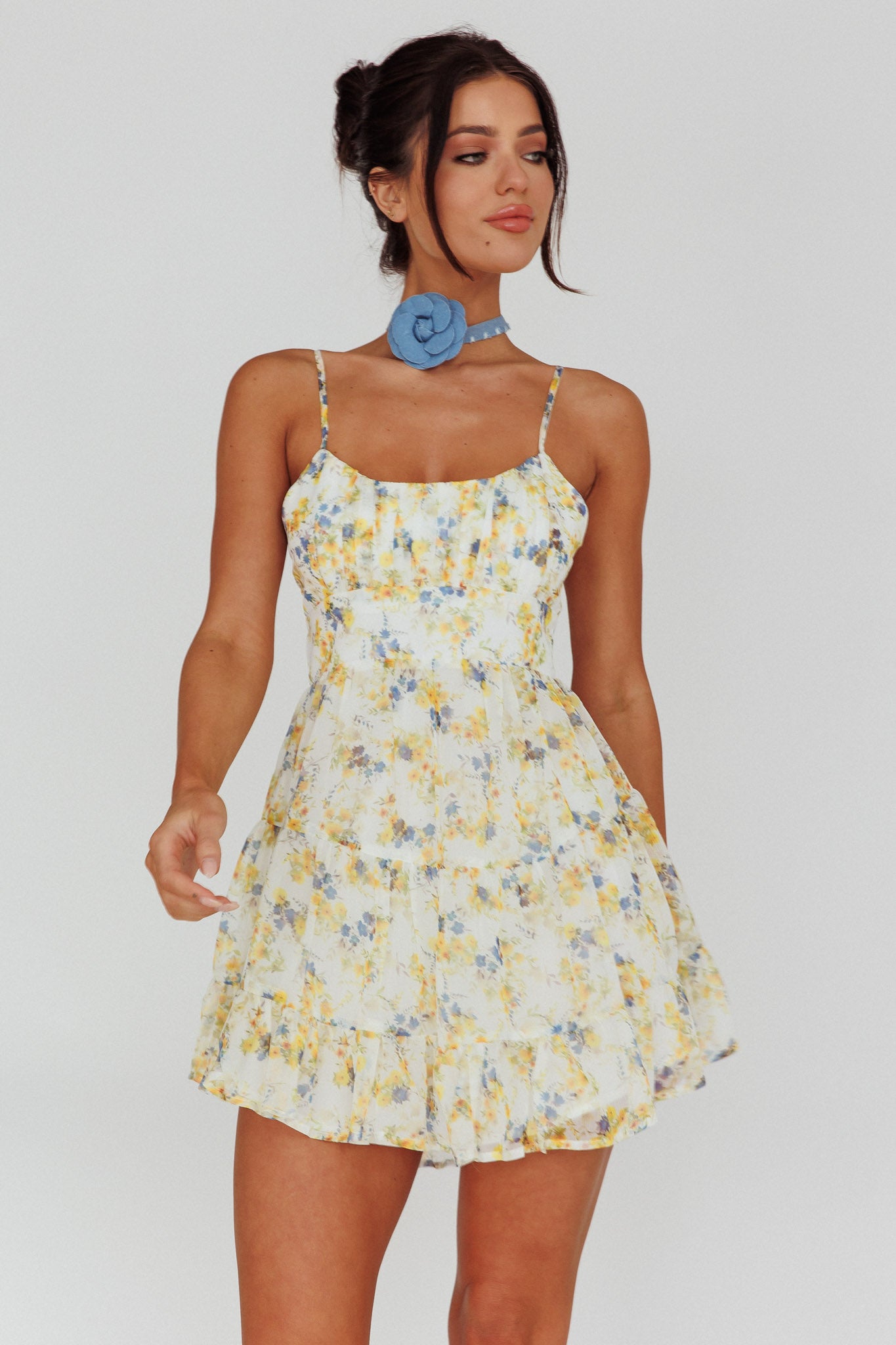 Eternal Sunshine Gathered Bust Babydoll Dress Vintage Blue-Maymioy