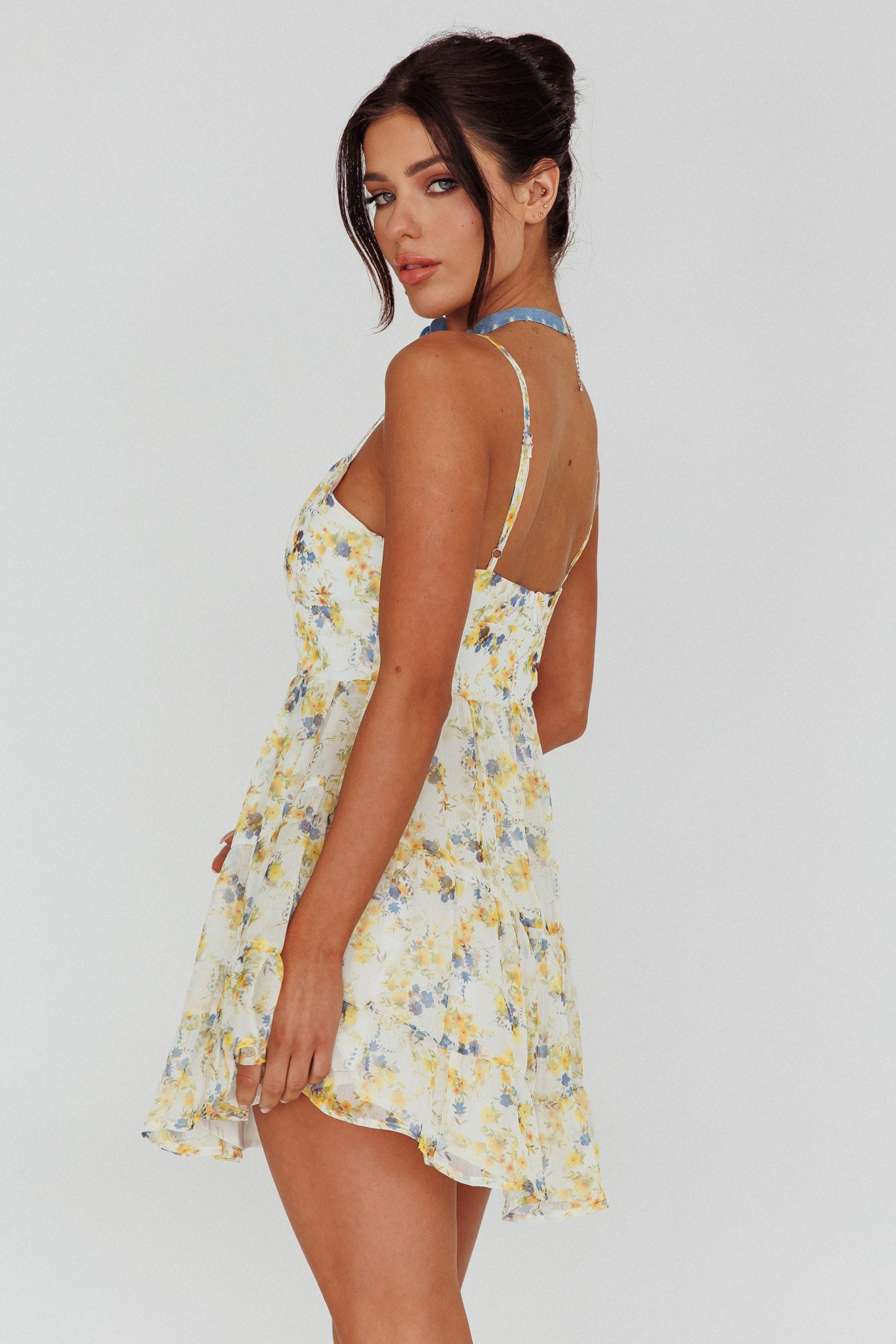 Eternal Sunshine Gathered Bust Babydoll Dress Vintage Blue-Maymioy