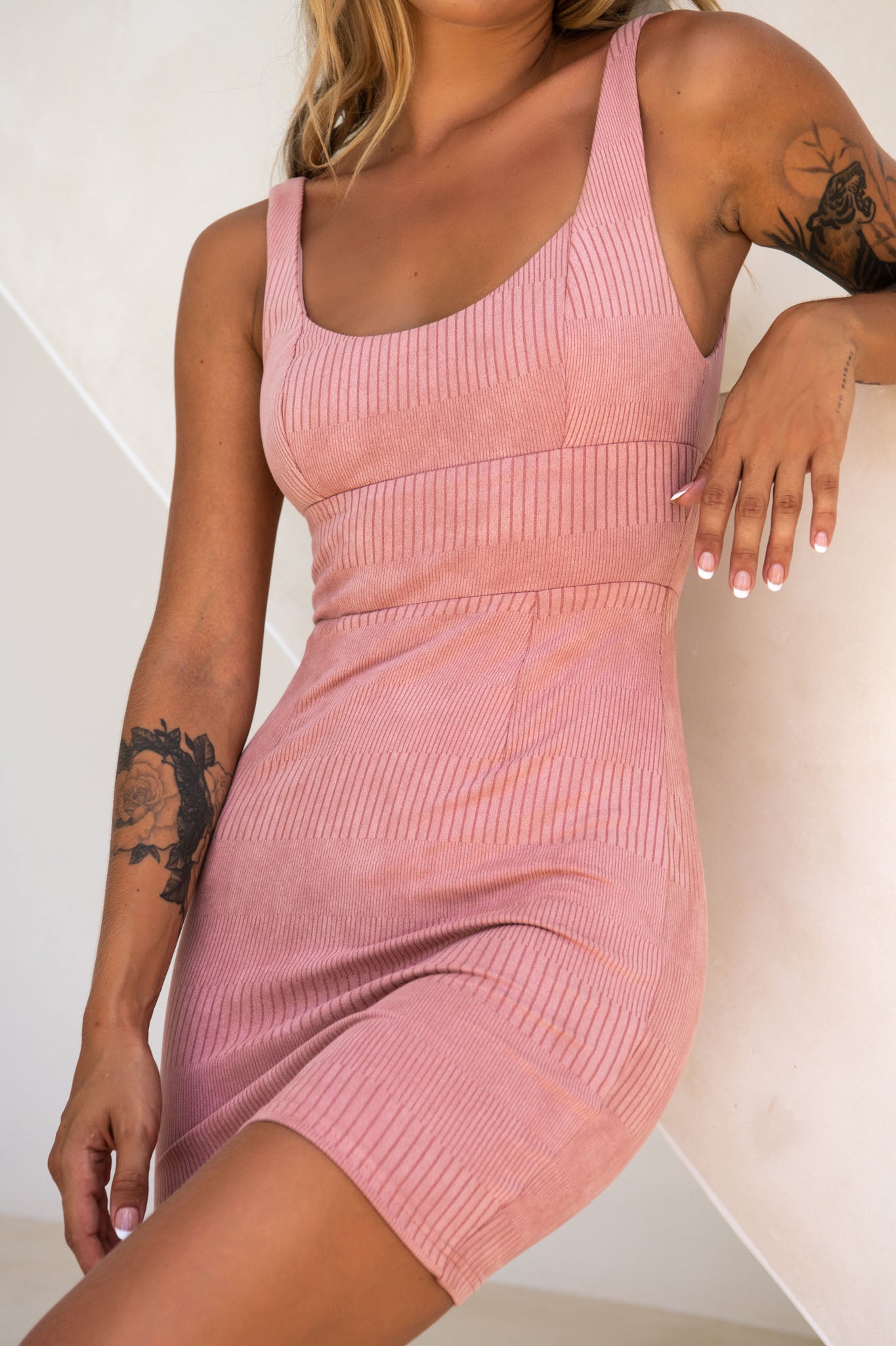 Workin' 9 to 5 Scoop Neck Pencil Dress Rose-Maymioy