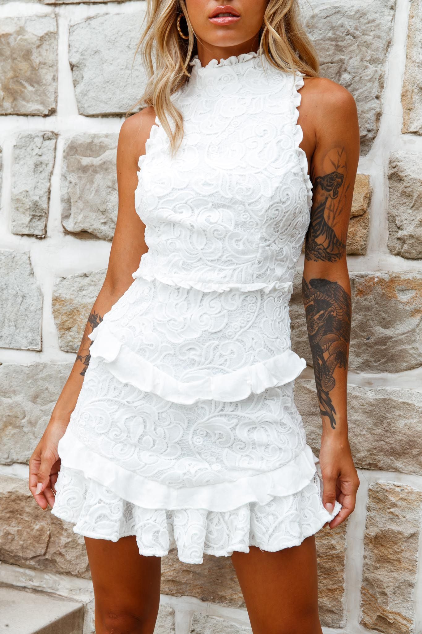 Osiris Sleeveless High Neck Lace Dress White-Maymioy