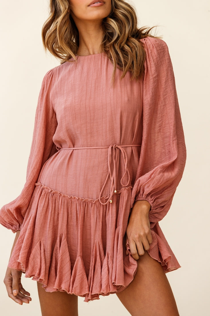 Rosabel Balloon Sleeve Fluted Hem Dress Rose-Maymioy