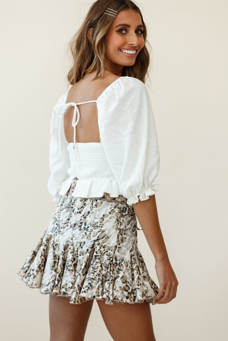 Sweet Dreams Puff Sleeve Bow Detail Crop Top White-Maymioy