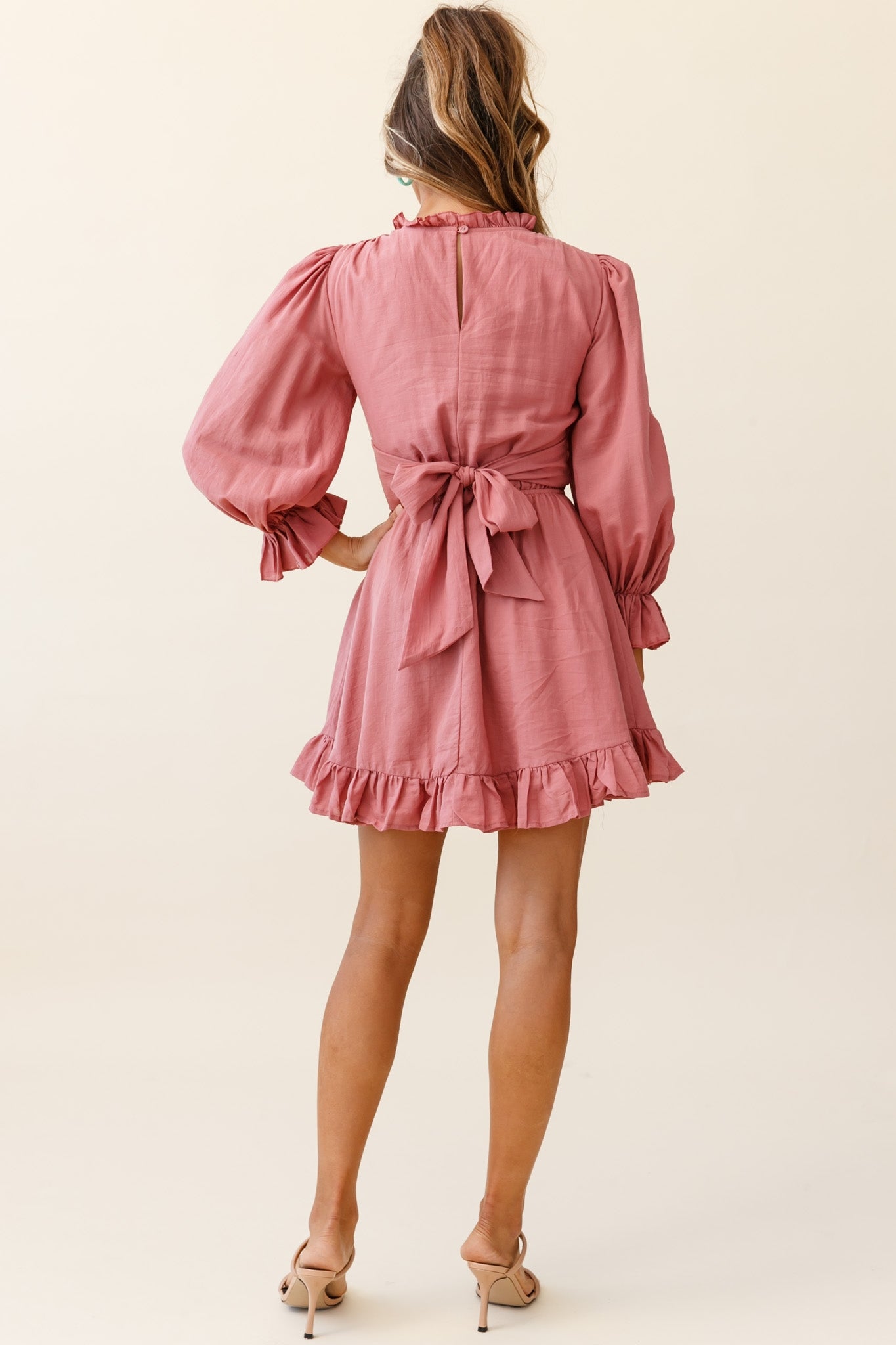Marianna Long Sleeve Shirred Bust Dress Rose-Maymioy