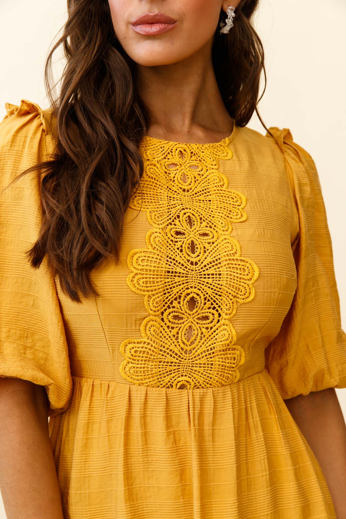 Sunday Morning Applique Embellished Open Back Dress Yellow-Maymioy