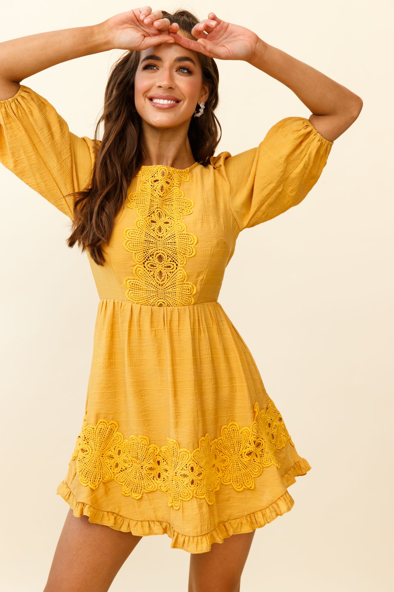 Sunday Morning Applique Embellished Open Back Dress Yellow-Maymioy