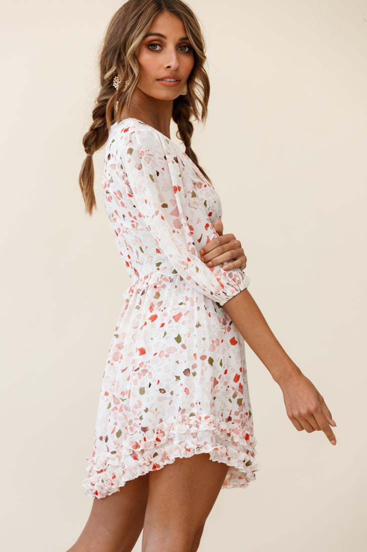 Born Free Shirring Detail Frill Trim Dress Pink Multi-Maymioy
