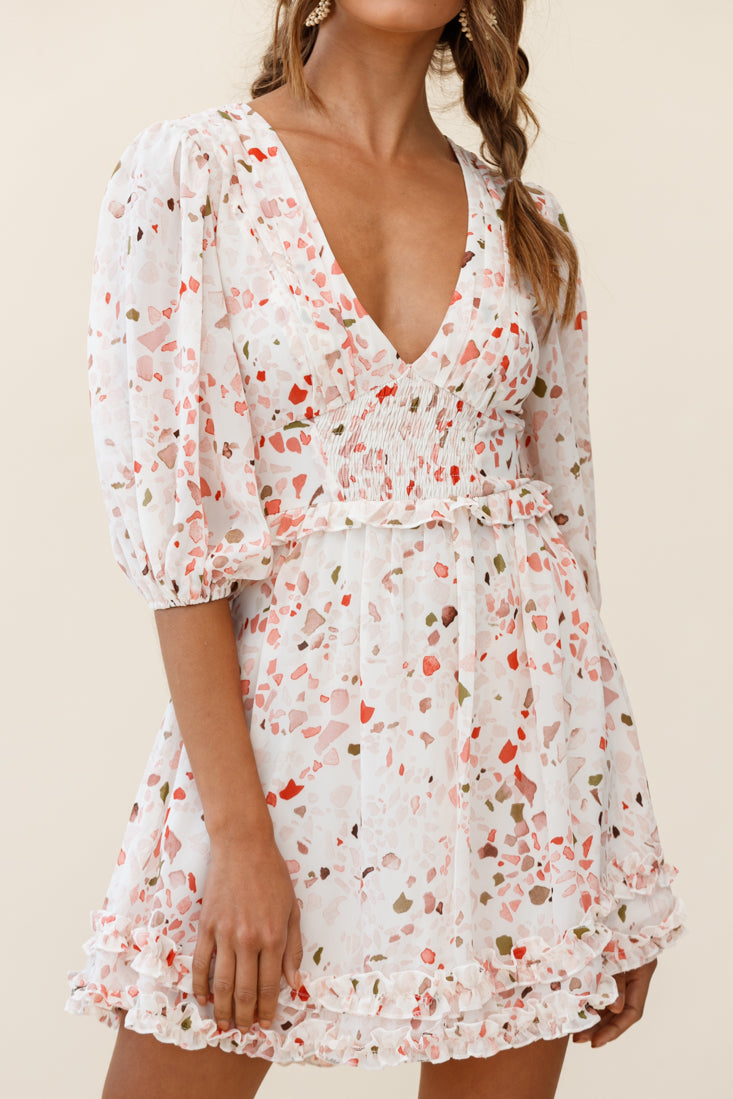 Born Free Shirring Detail Frill Trim Dress Pink Multi-Maymioy