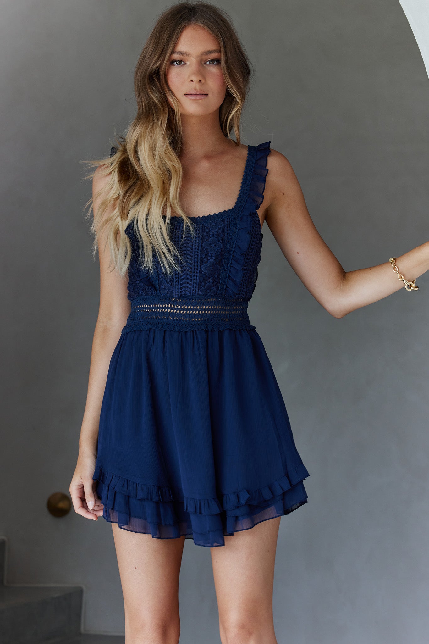 Winnie Lace Bodice Tie-Up Back Dress Navy-Maymioy