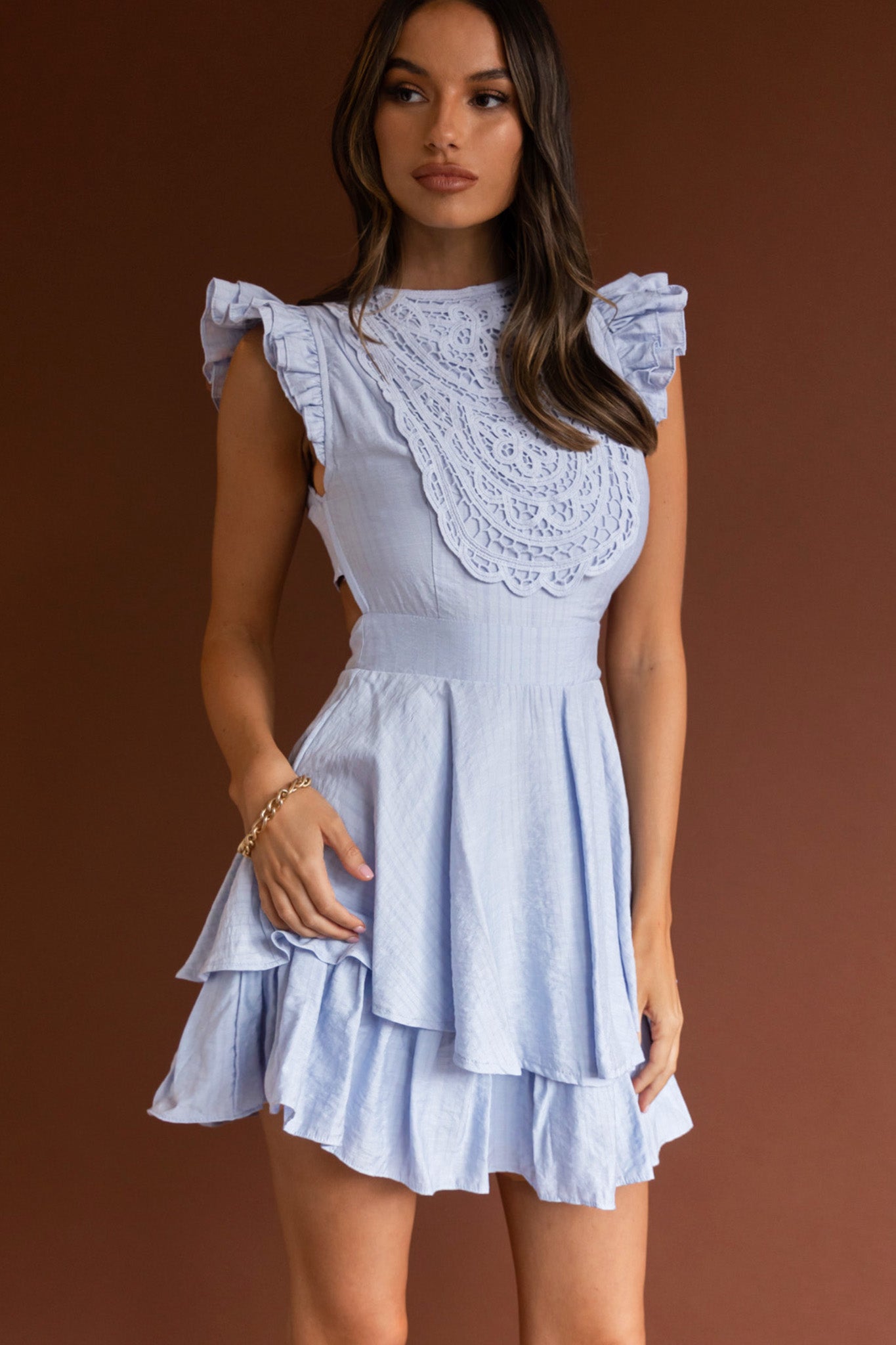 Nellie Lace Bust High Neck Dress Blue-Maymioy