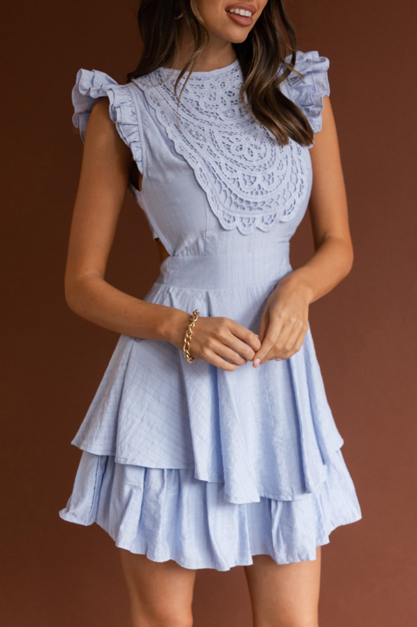 Nellie Lace Bust High Neck Dress Blue-Maymioy