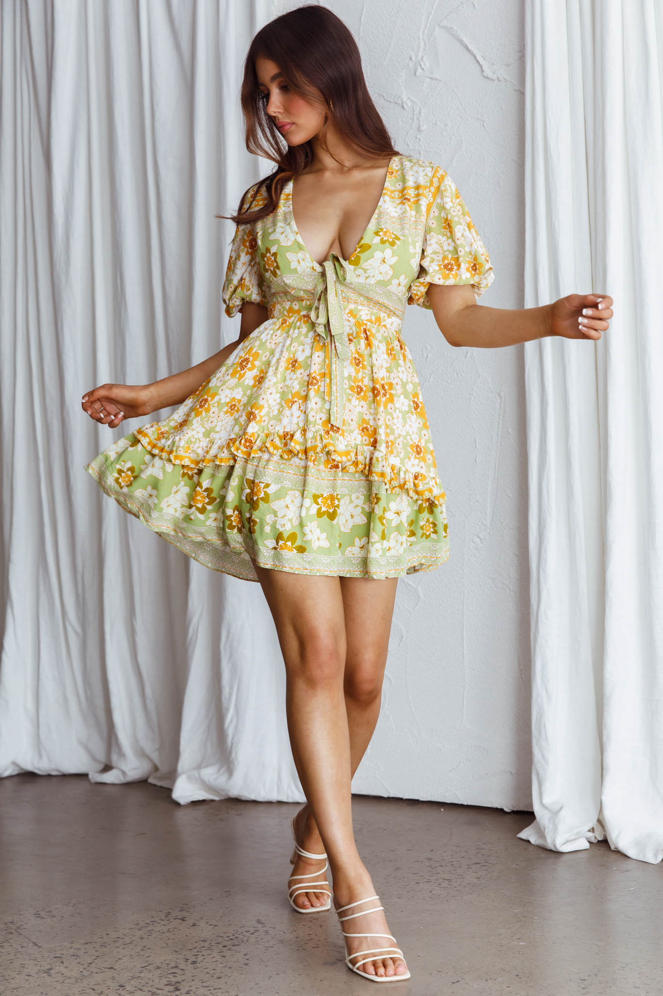 Rosy Tied Bust Mini Dress Floral Apple/Yellow-Maymioy