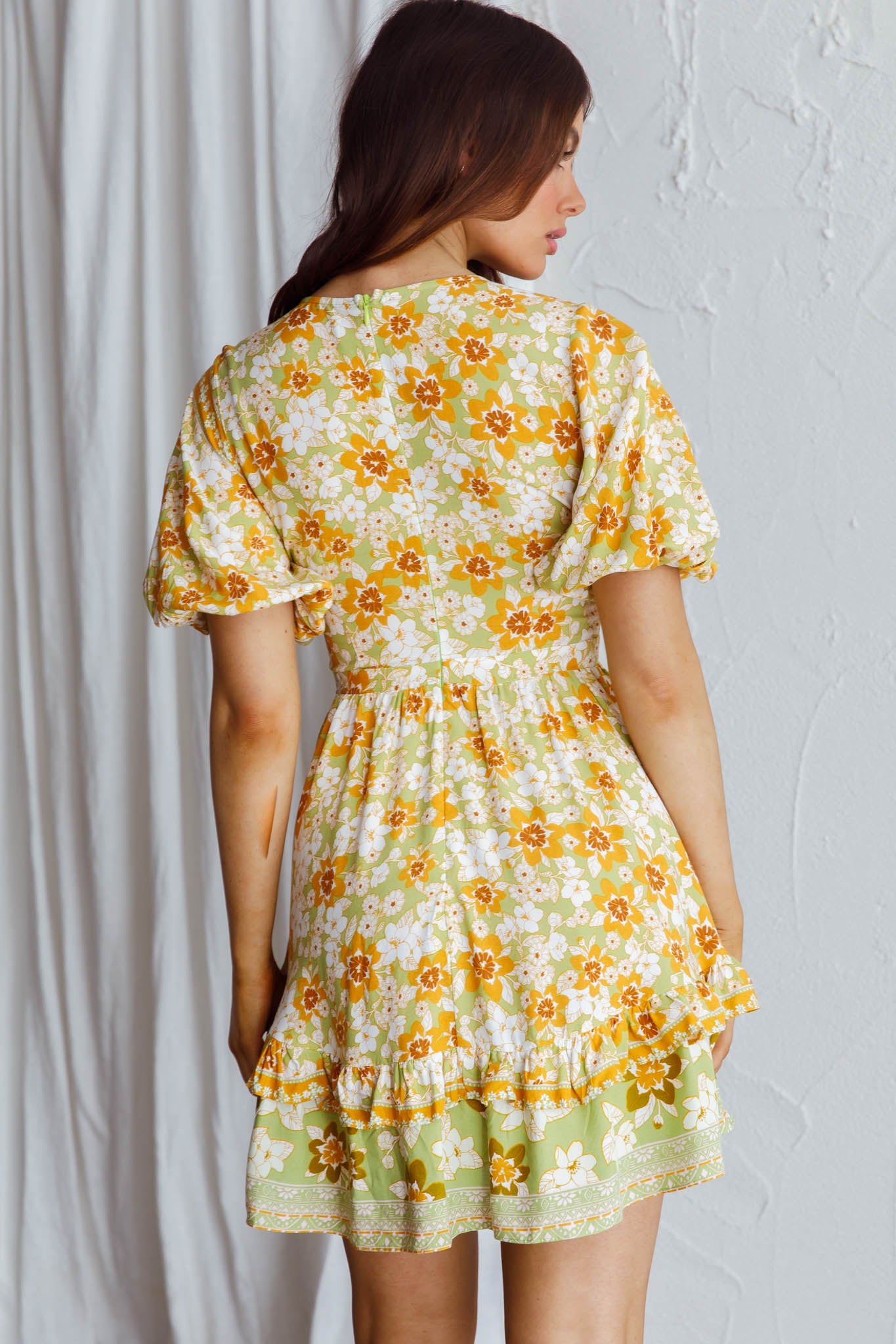 Rosy Tied Bust Mini Dress Floral Apple/Yellow-Maymioy