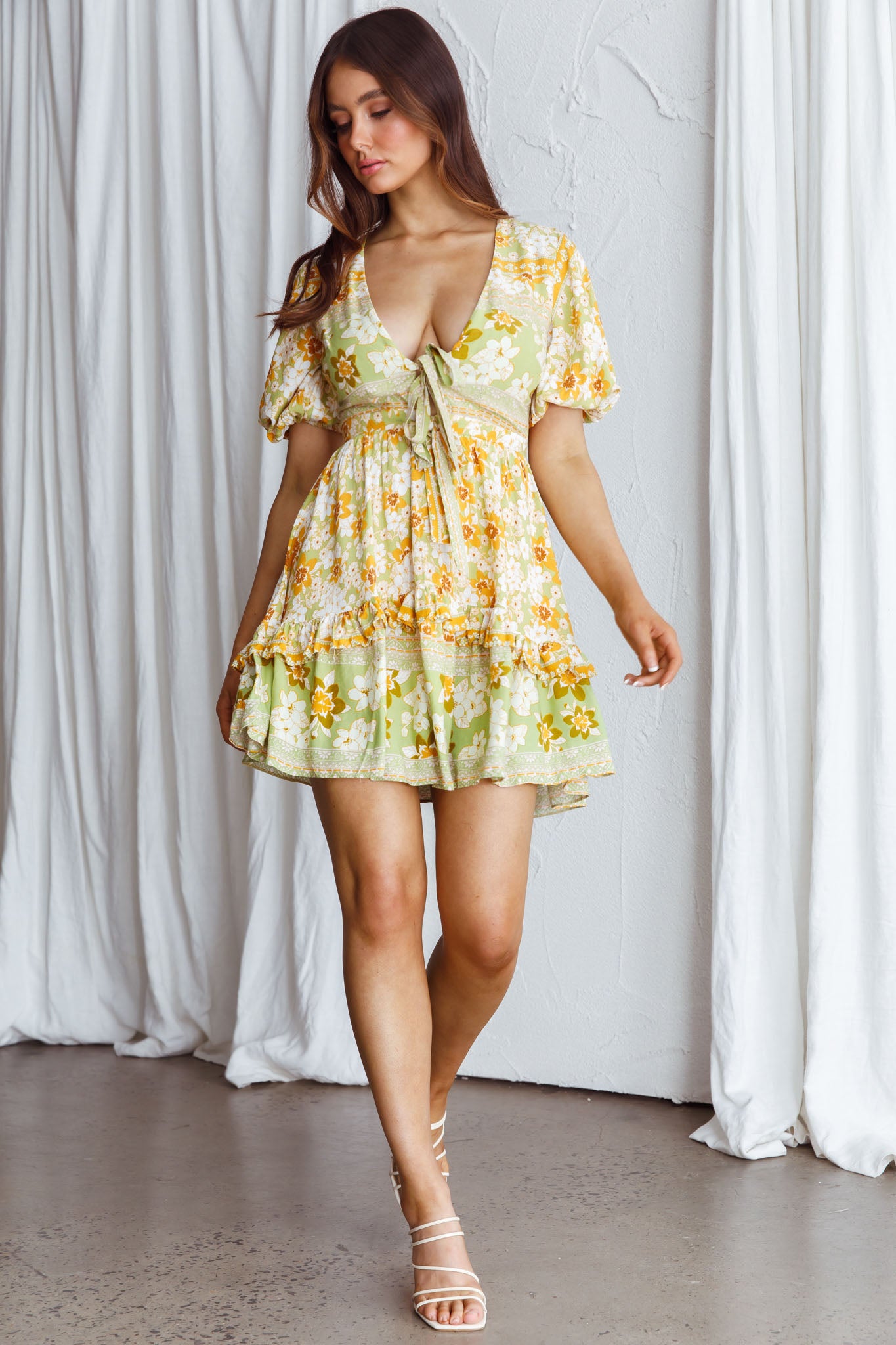 Rosy Tied Bust Mini Dress Floral Apple/Yellow-Maymioy