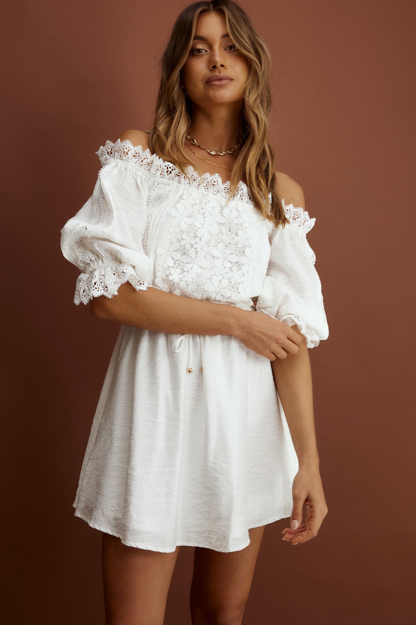 Homeward Off-Shoulder Lace Dress White-Maymioy
