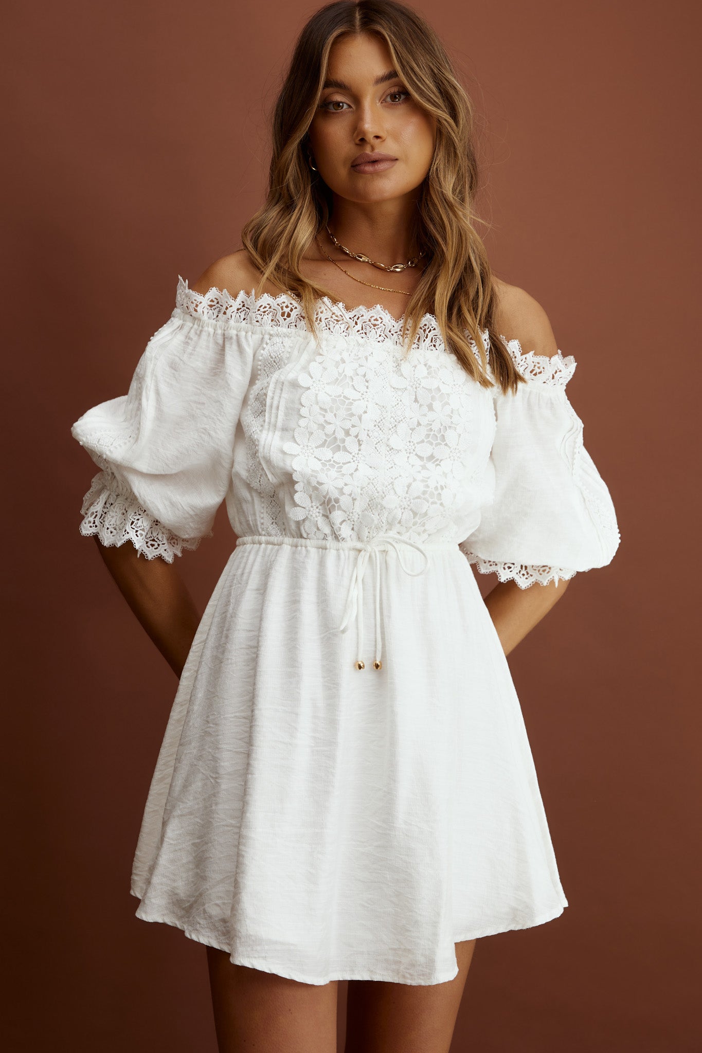 Homeward Off-Shoulder Lace Dress White-Maymioy
