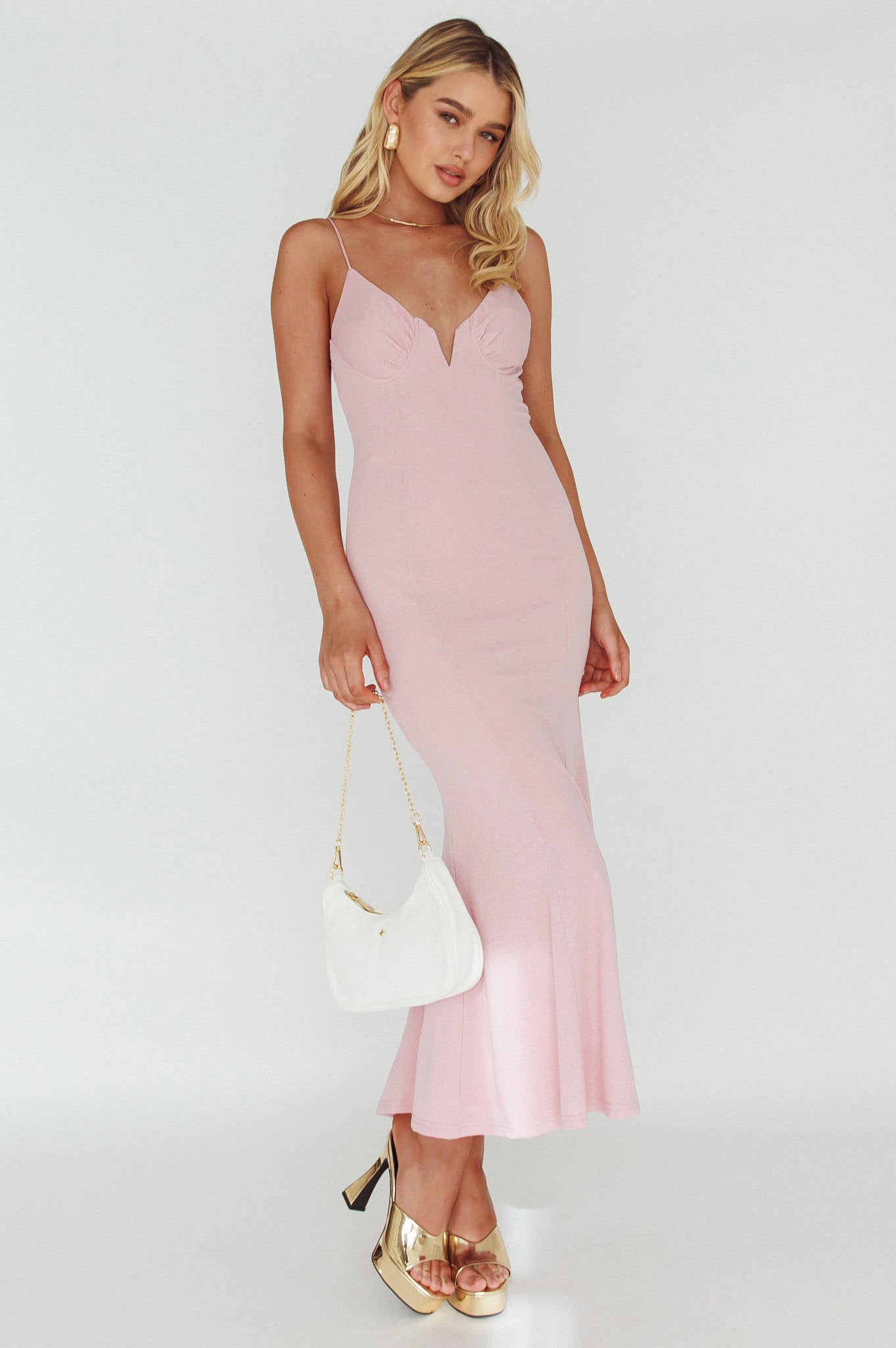 Lake Como Bodycon Maxi Dress Pink-Maymioy