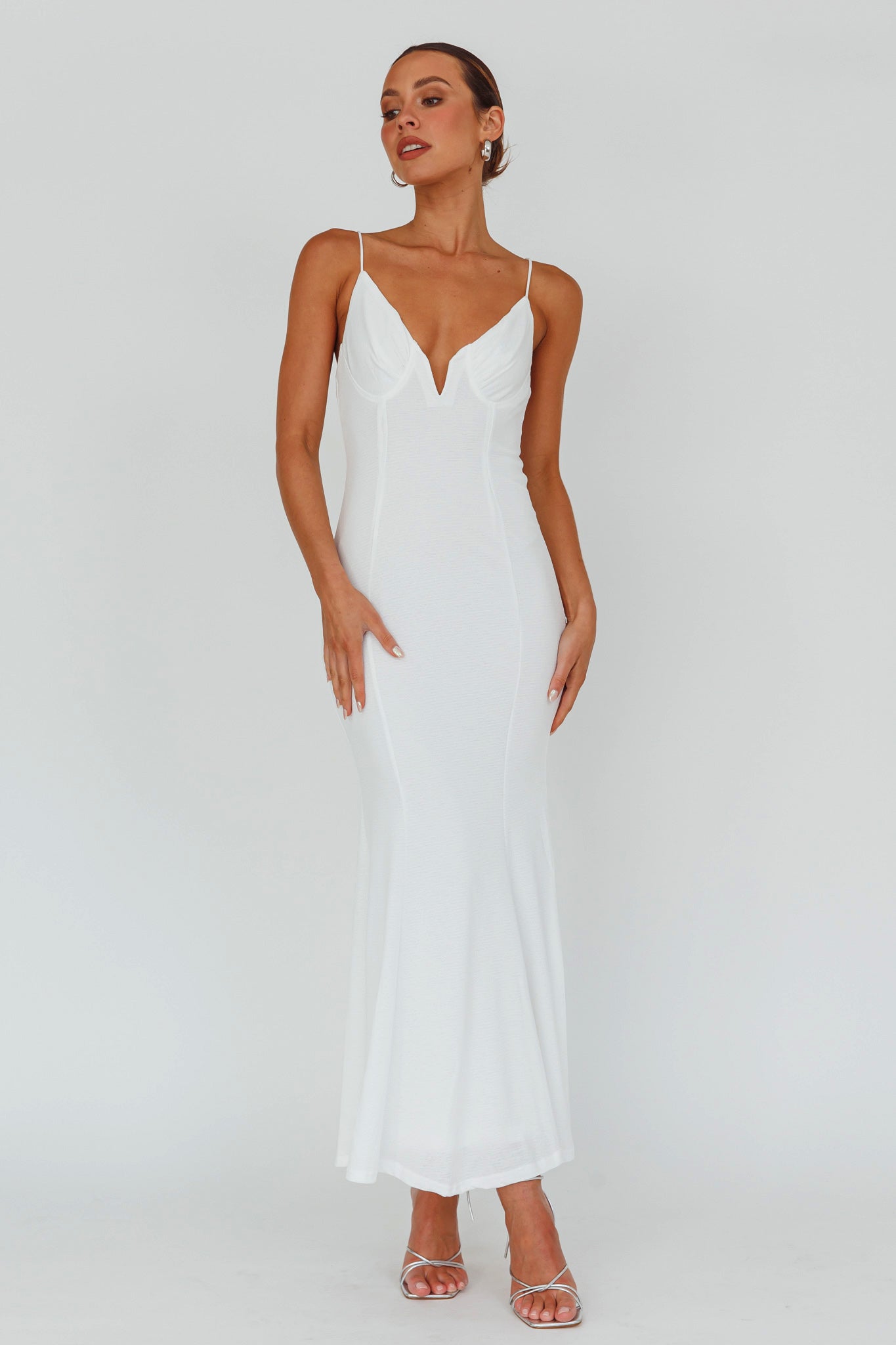 Lake Como Bodycon Maxi Dress White-Maymioy