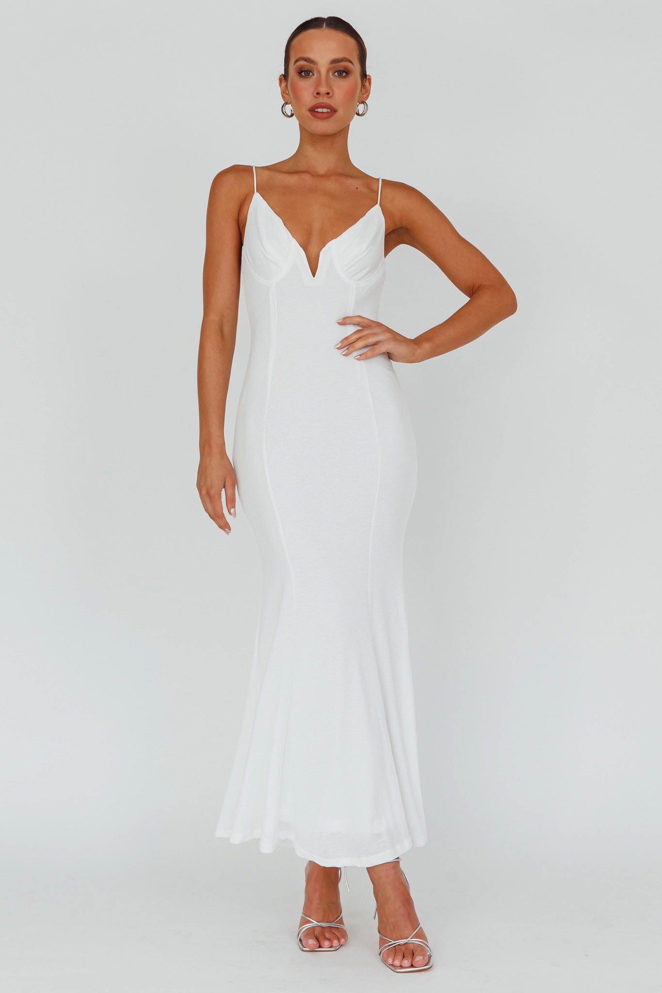 Lake Como Bodycon Maxi Dress White-Maymioy