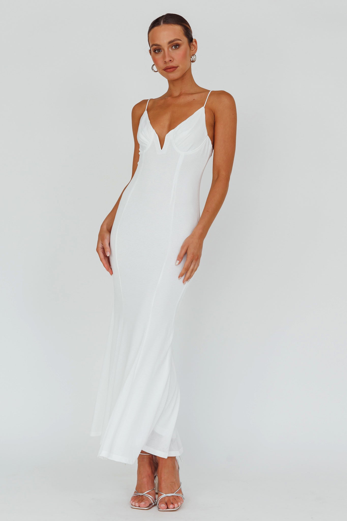 Lake Como Bodycon Maxi Dress White-Maymioy