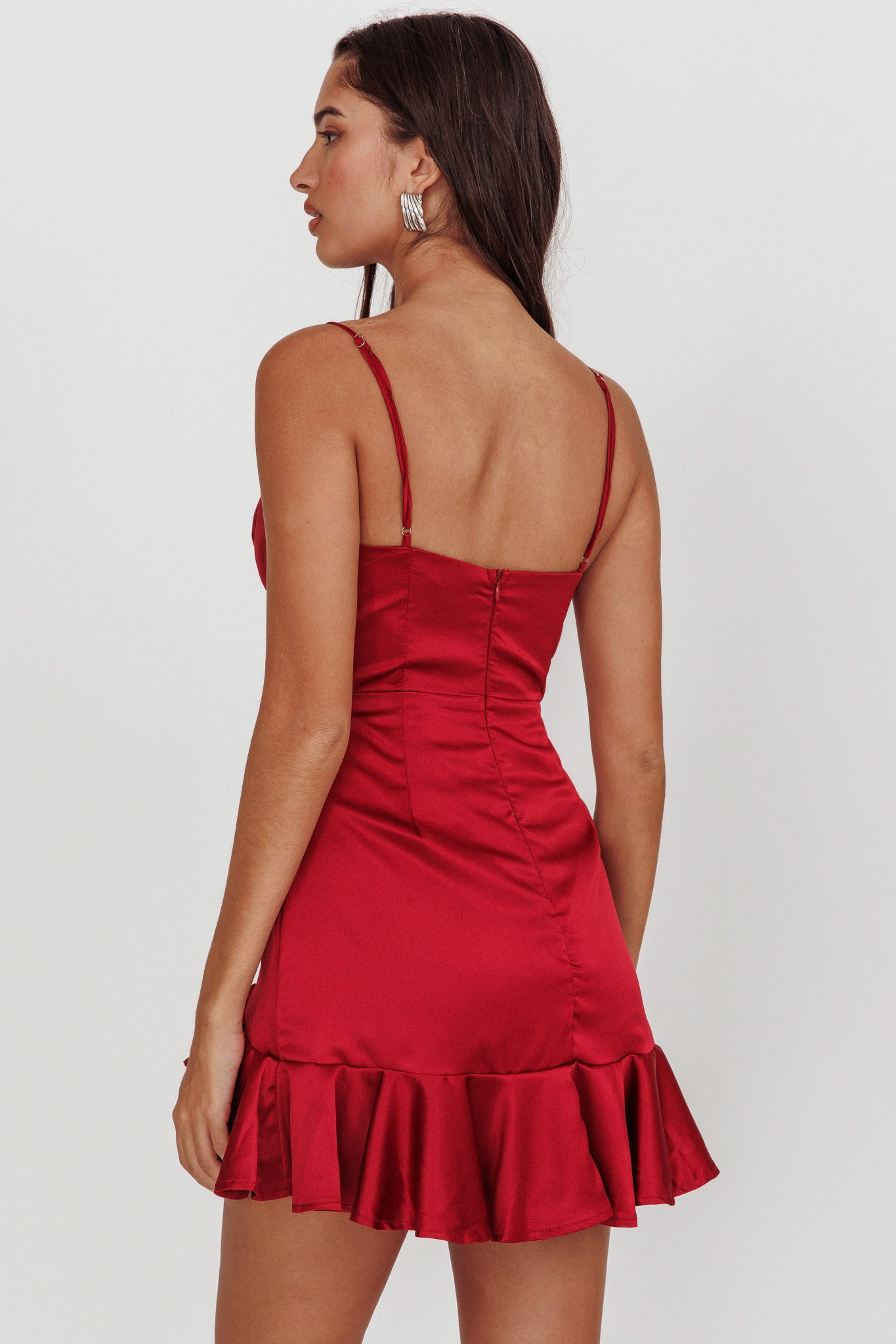 Lake Como Ruffle Hem Mini Dress Cherry-Maymioy