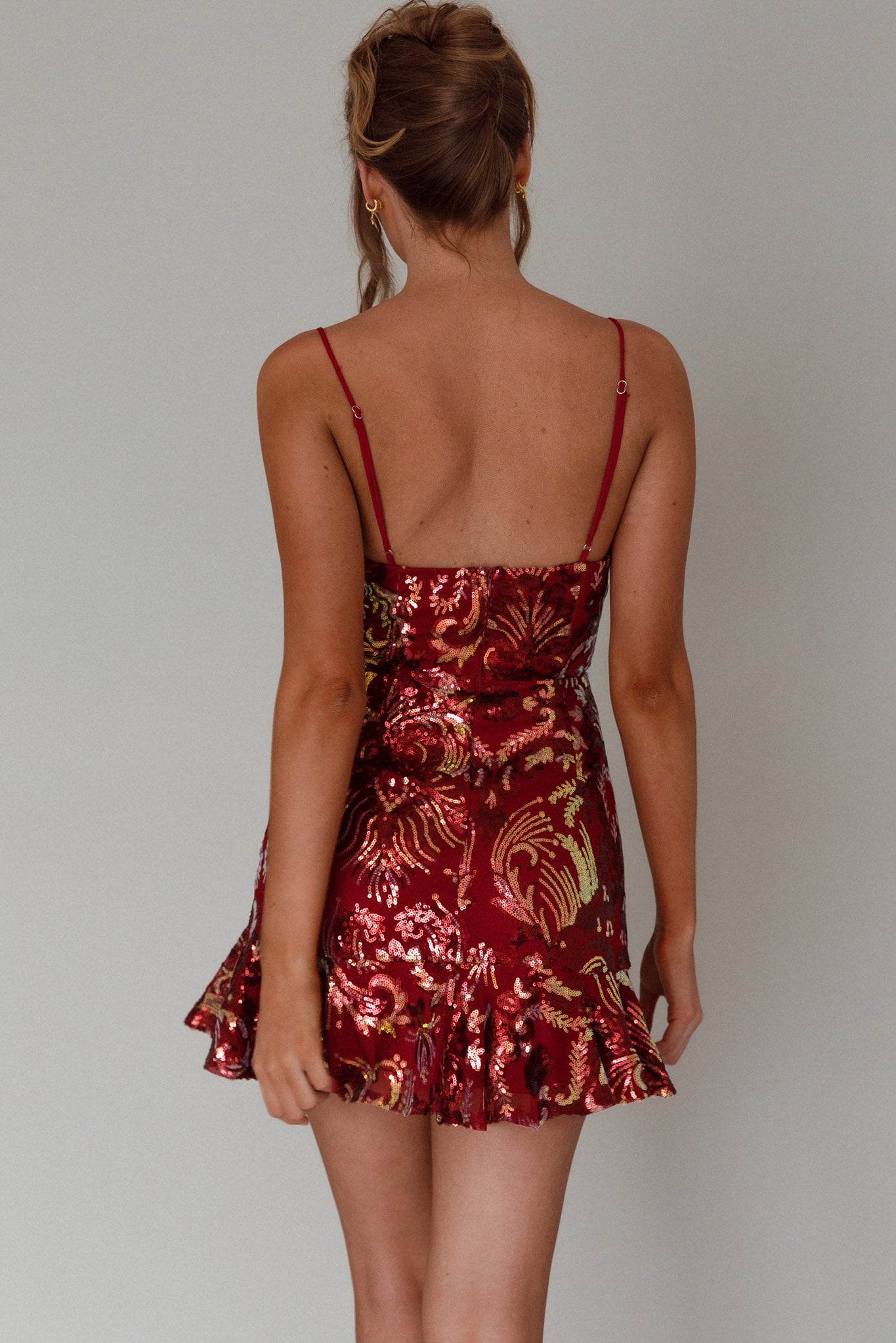 Lake Como Fitted Bodice Sequin Mini Dress Red-Maymioy