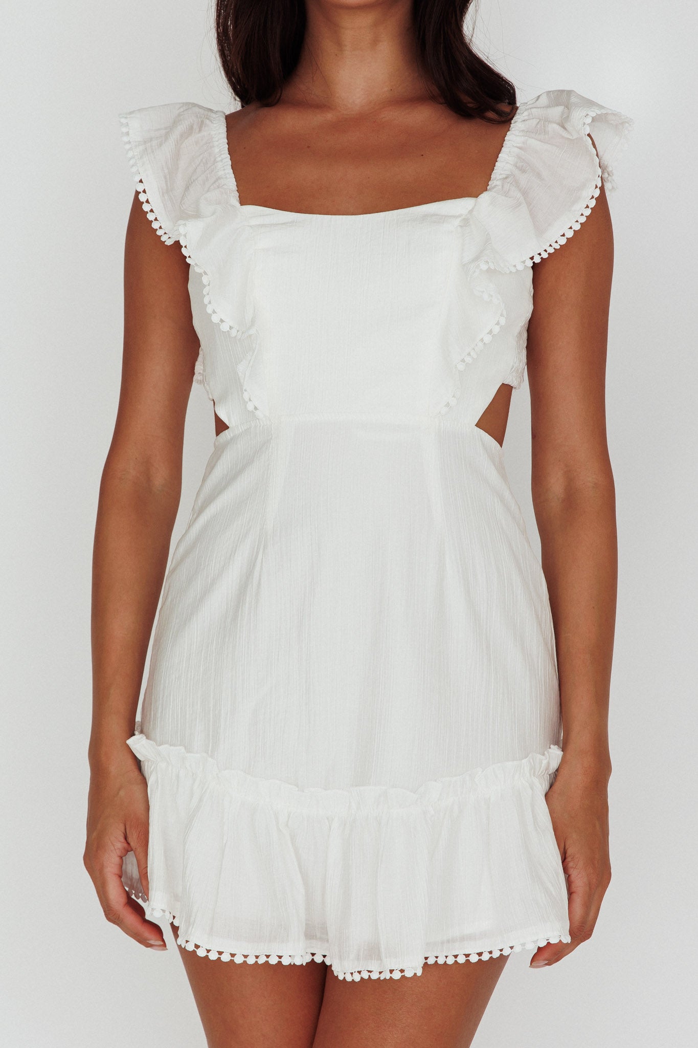 Porcia Tied Back Frill Dress White-Maymioy