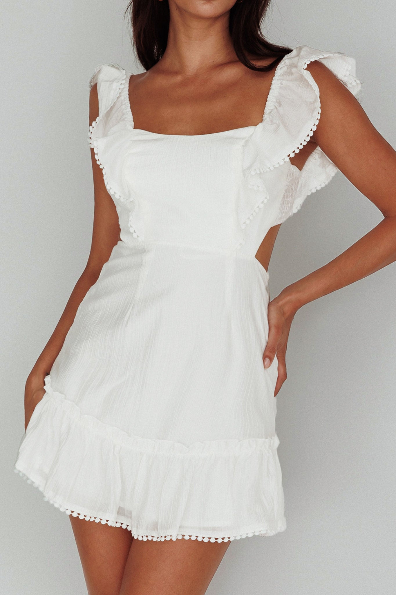 Porcia Tied Back Frill Dress White-Maymioy