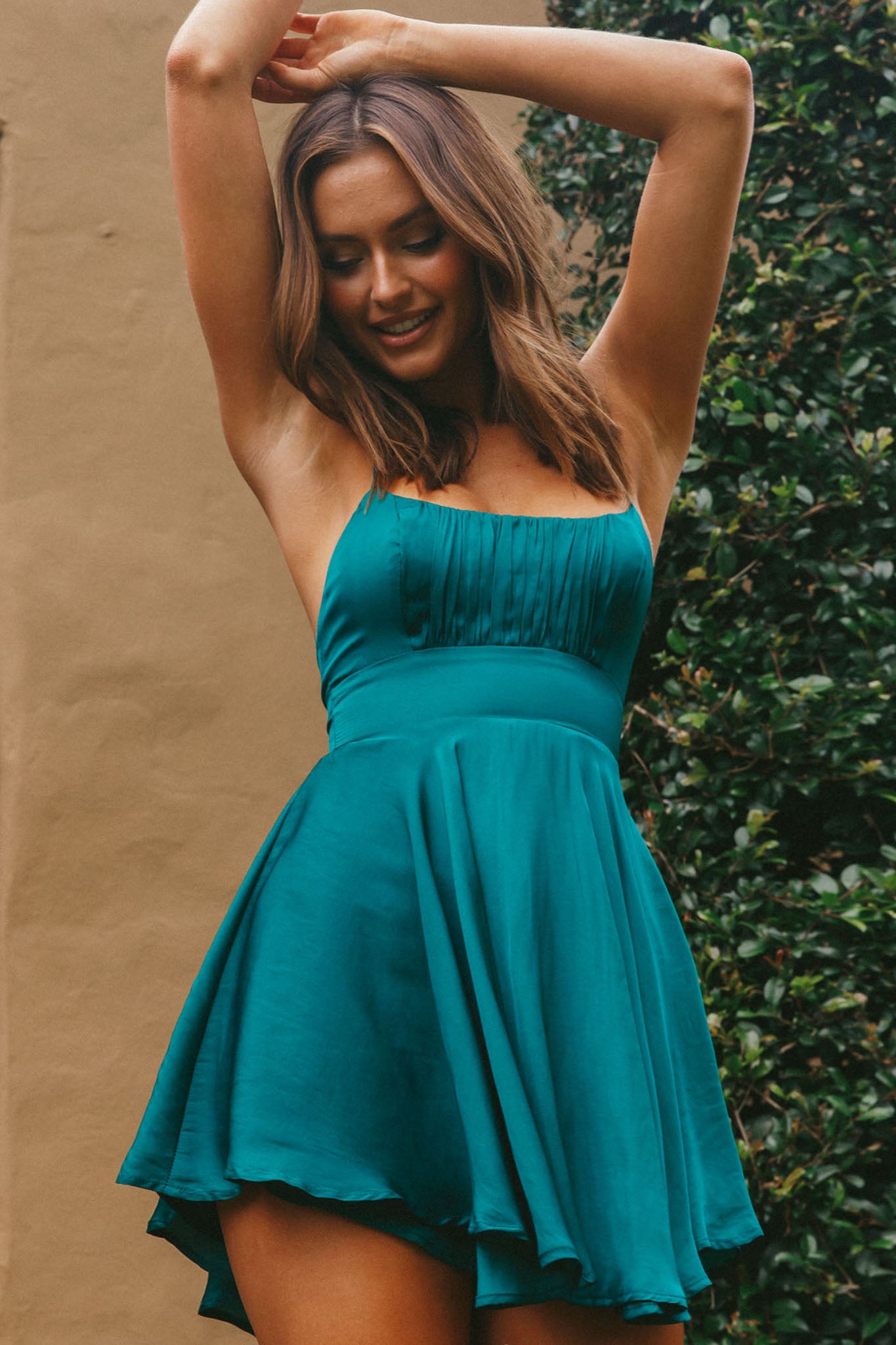 One Sweet Day Gathered Bust A-Line Dress Forest Green-Maymioy