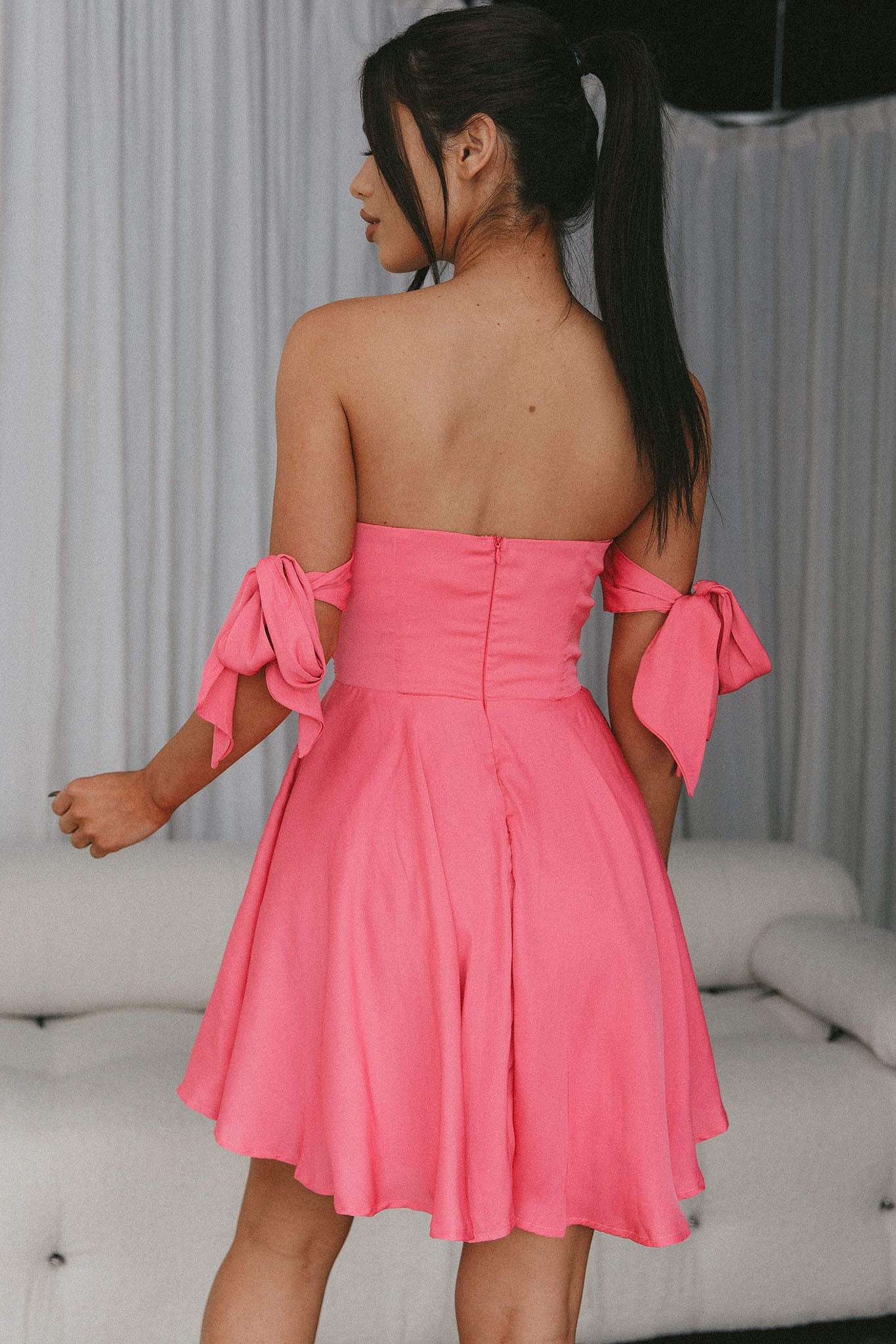 One Sweet Day Off Shoulder A-Line Dress Hot Pink-Maymioy