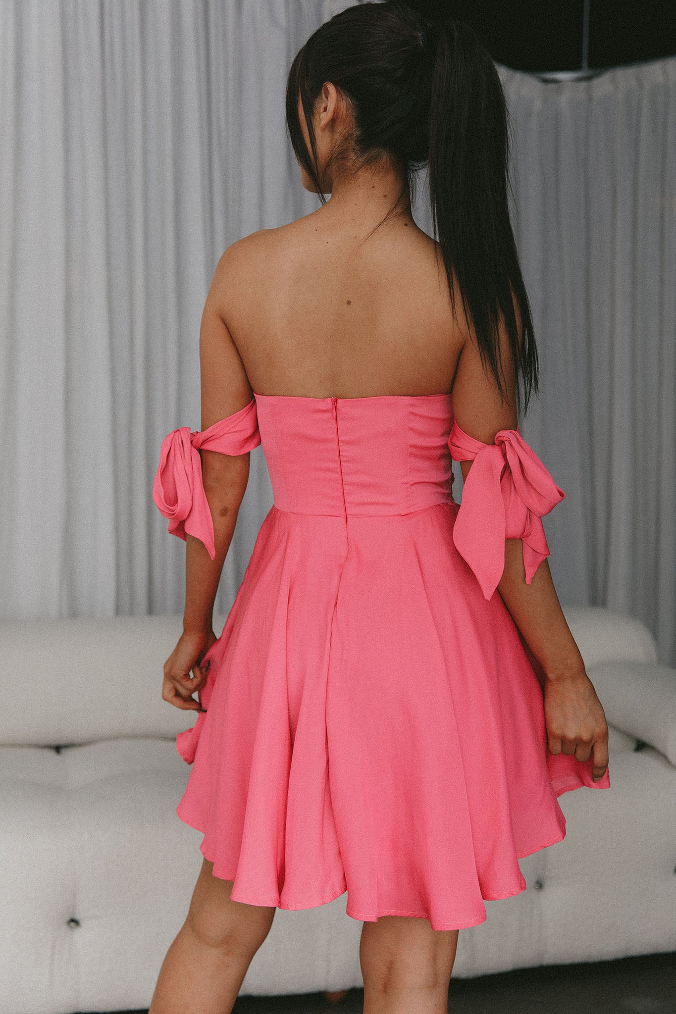 One Sweet Day Off Shoulder A-Line Dress Hot Pink-Maymioy