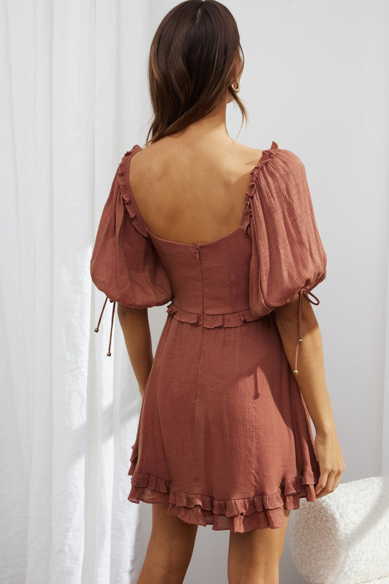 Kirra Puff Sleeve Ruched Bodice Dress Antique Rose-Maymioy