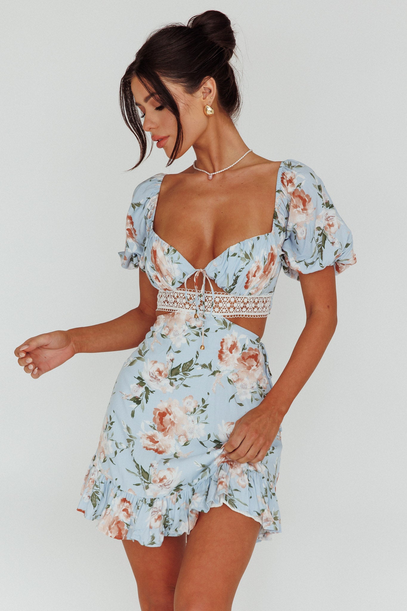 Sweet Romance Cut-Out Mini Dress Blue-Maymioy