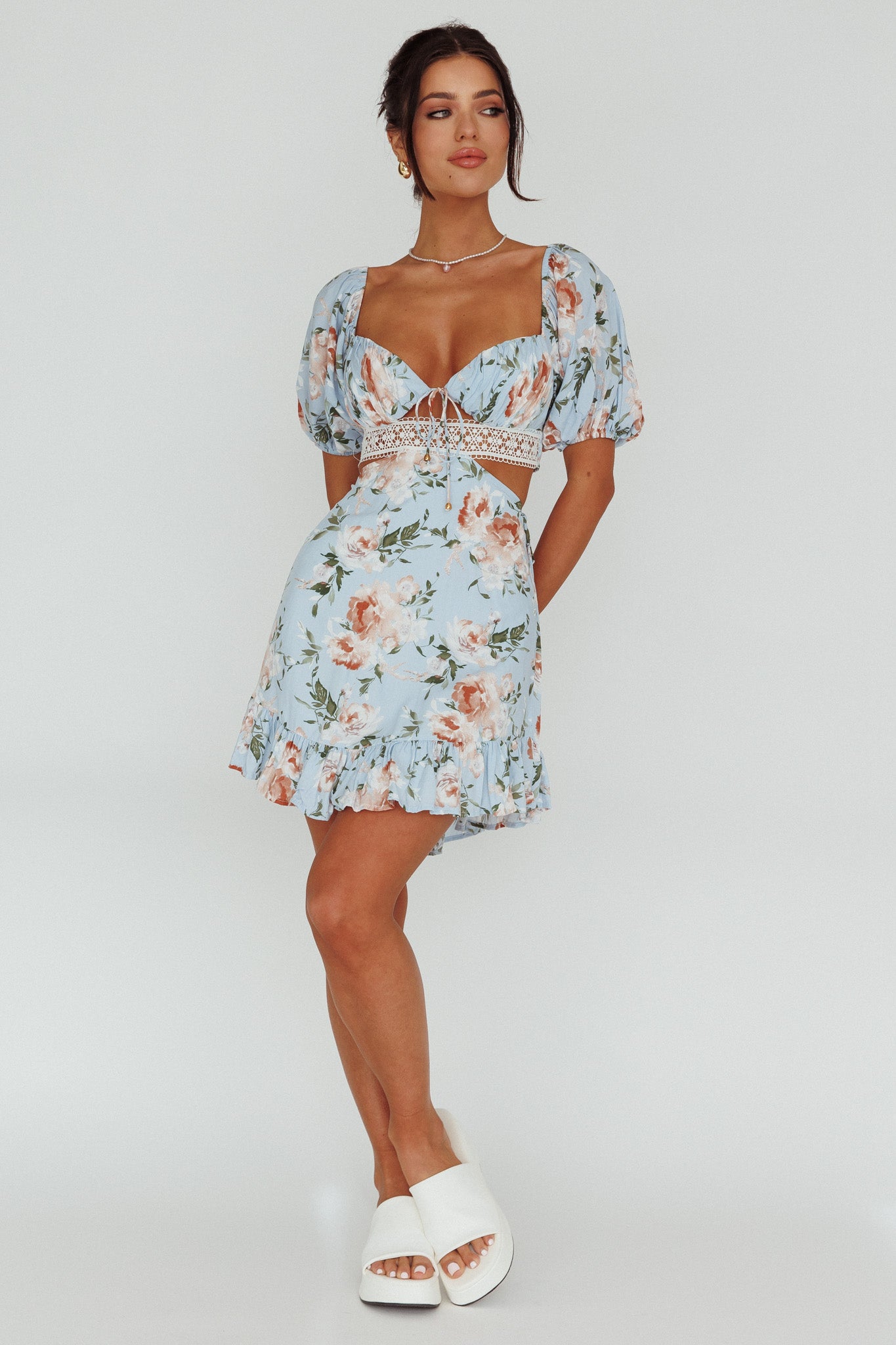 Sweet Romance Cut-Out Mini Dress Blue-Maymioy