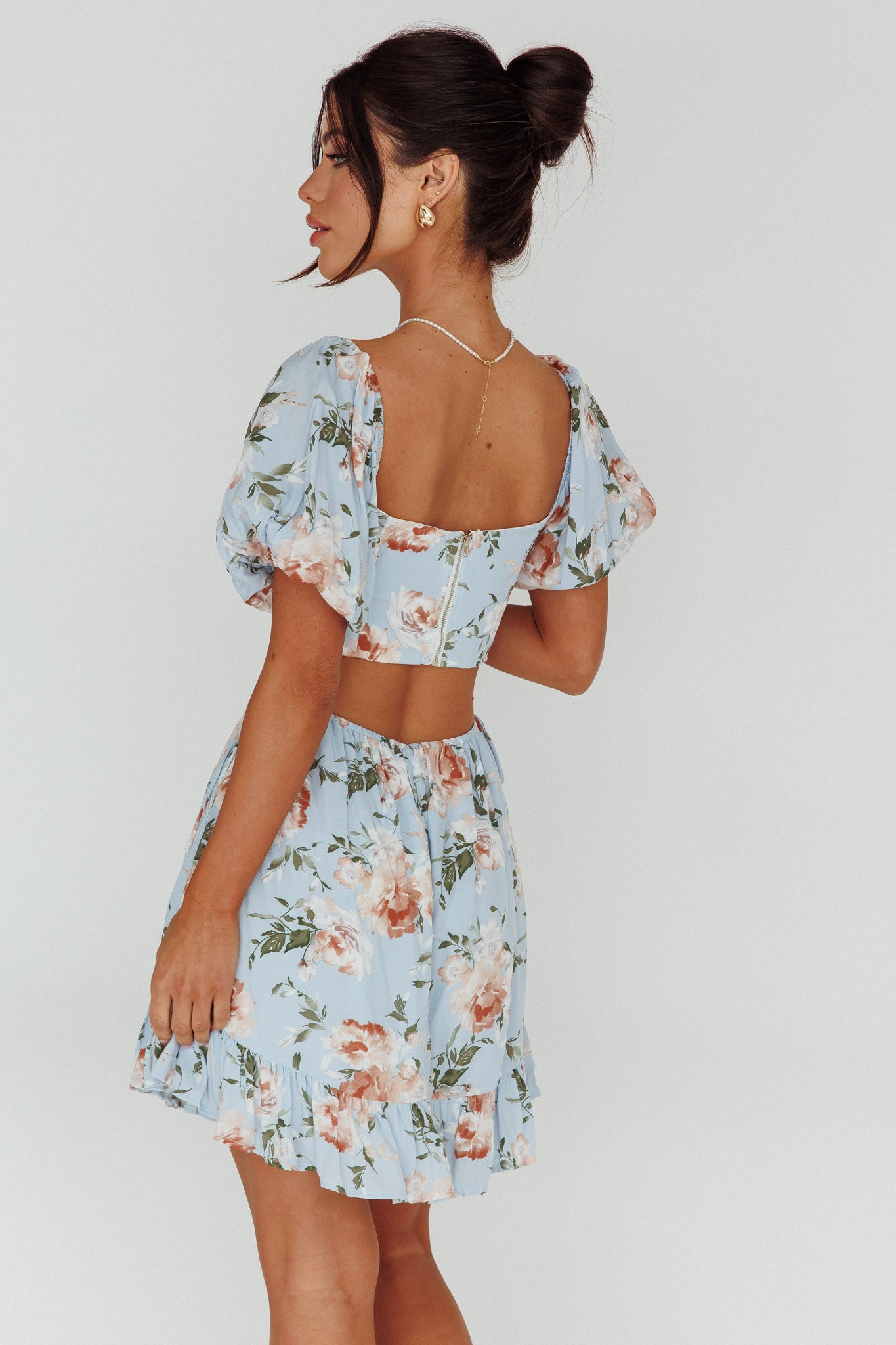 Sweet Romance Cut-Out Mini Dress Blue-Maymioy