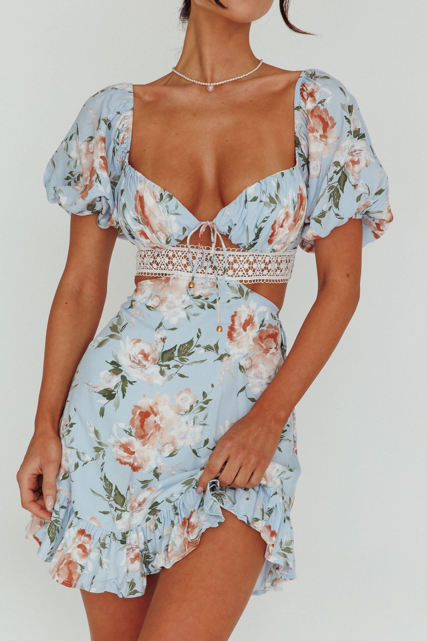 Sweet Romance Cut-Out Mini Dress Blue-Maymioy