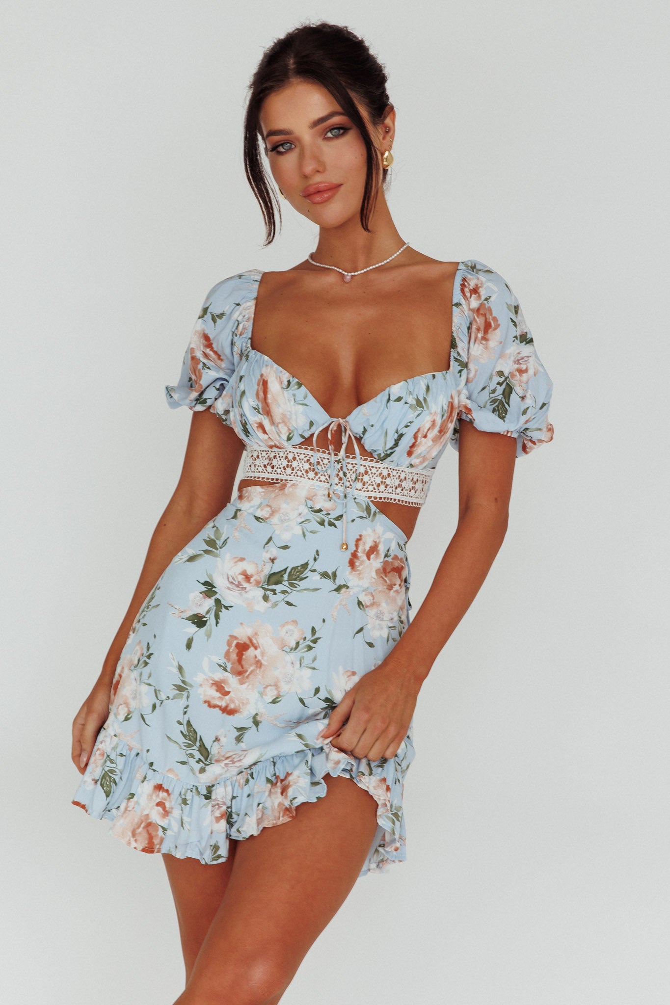 Sweet Romance Cut-Out Mini Dress Blue-Maymioy