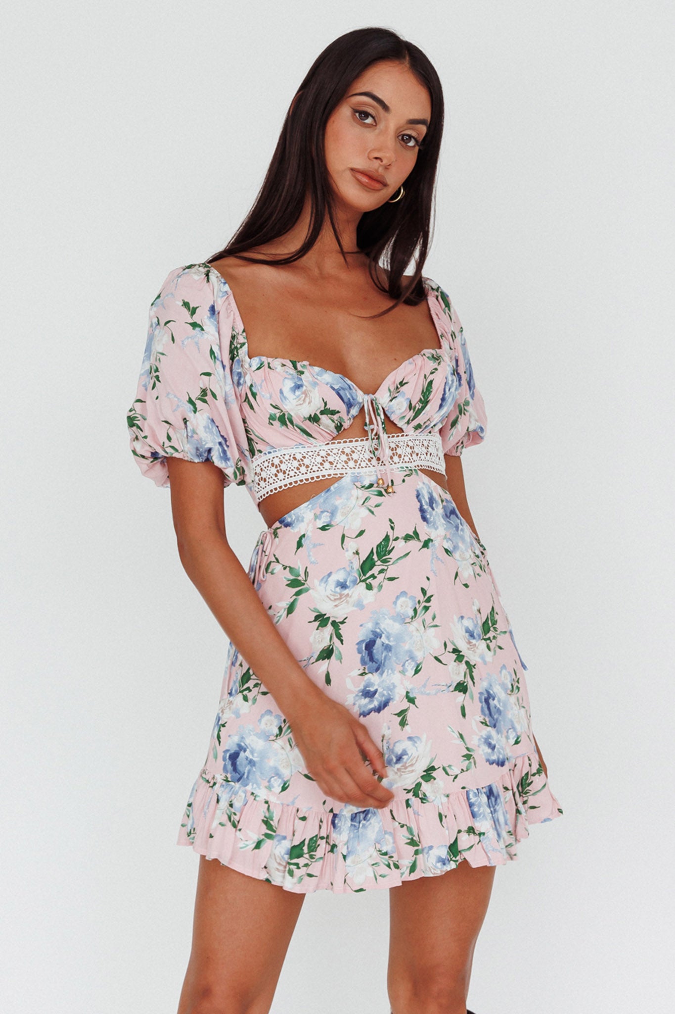 Sweet Romance Cut-Out Mini Dress Pink-Maymioy