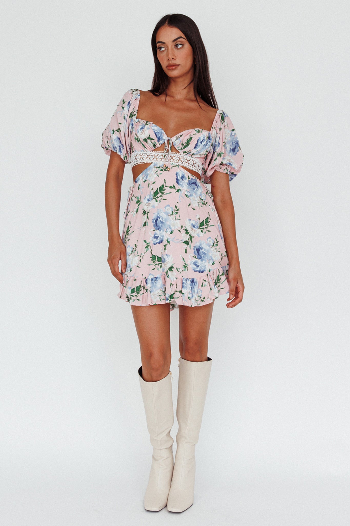 Sweet Romance Cut-Out Mini Dress Pink-Maymioy