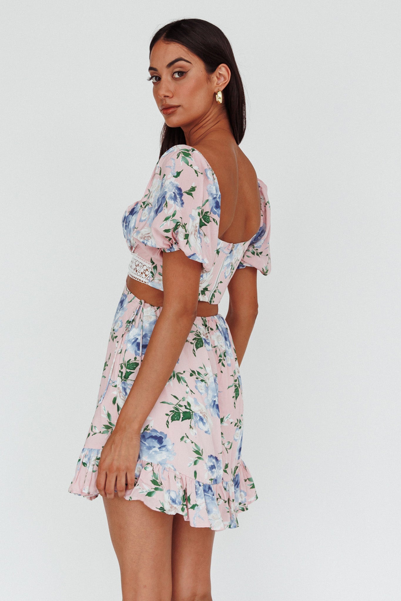 Sweet Romance Cut-Out Mini Dress Pink-Maymioy