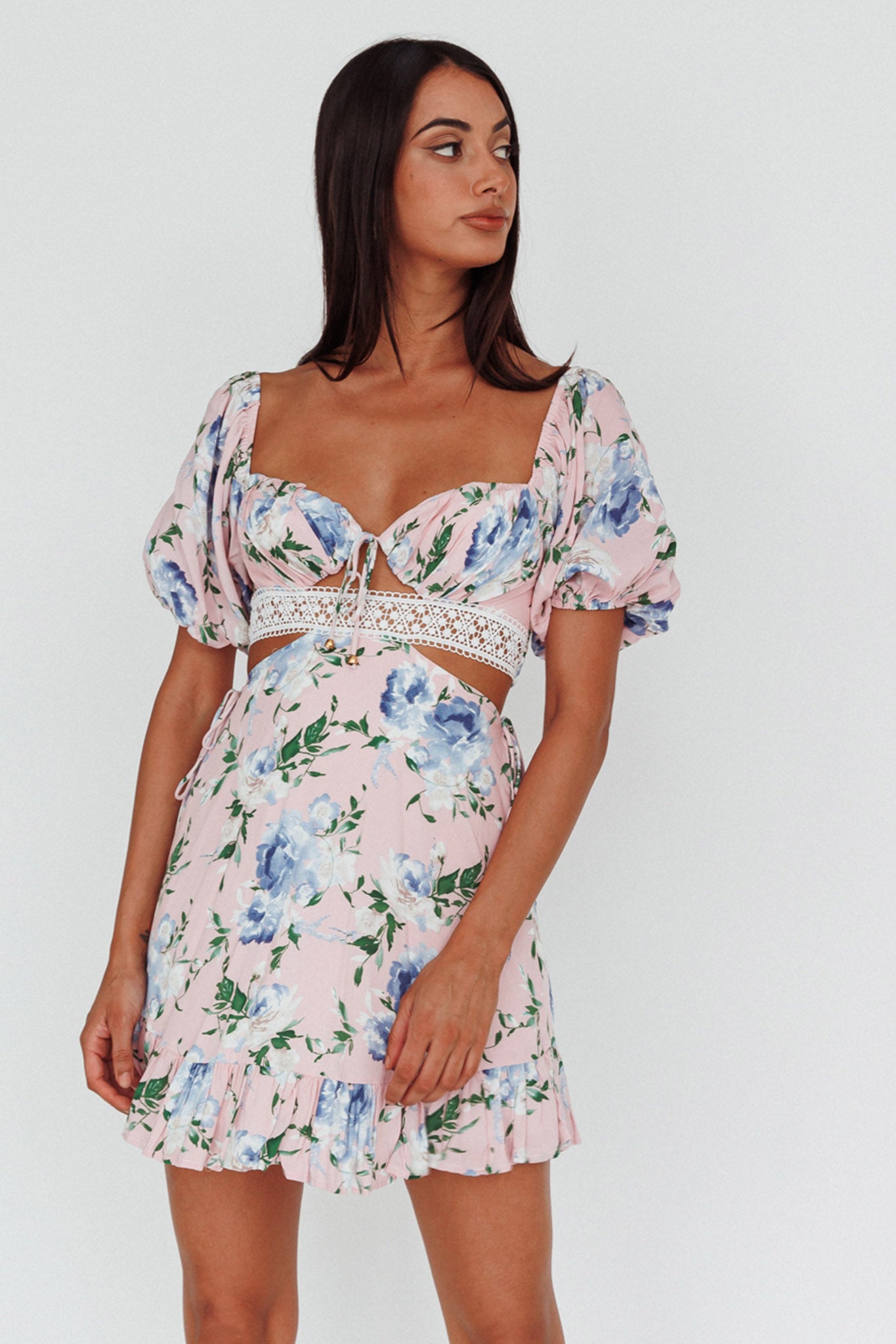 Sweet Romance Cut-Out Mini Dress Pink-Maymioy