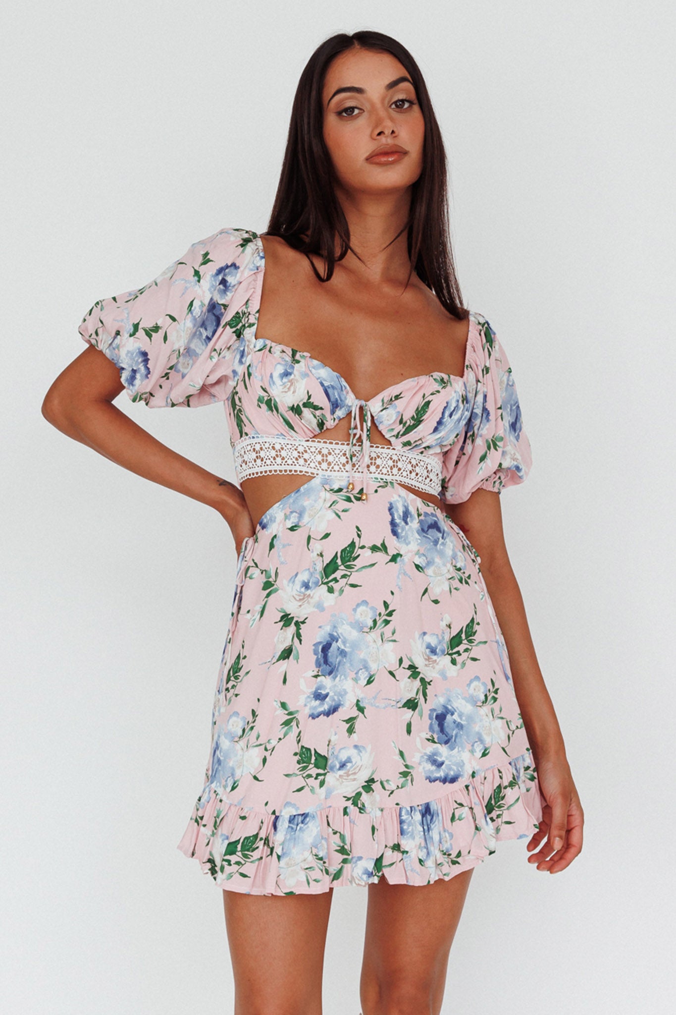 Sweet Romance Cut-Out Mini Dress Pink-Maymioy