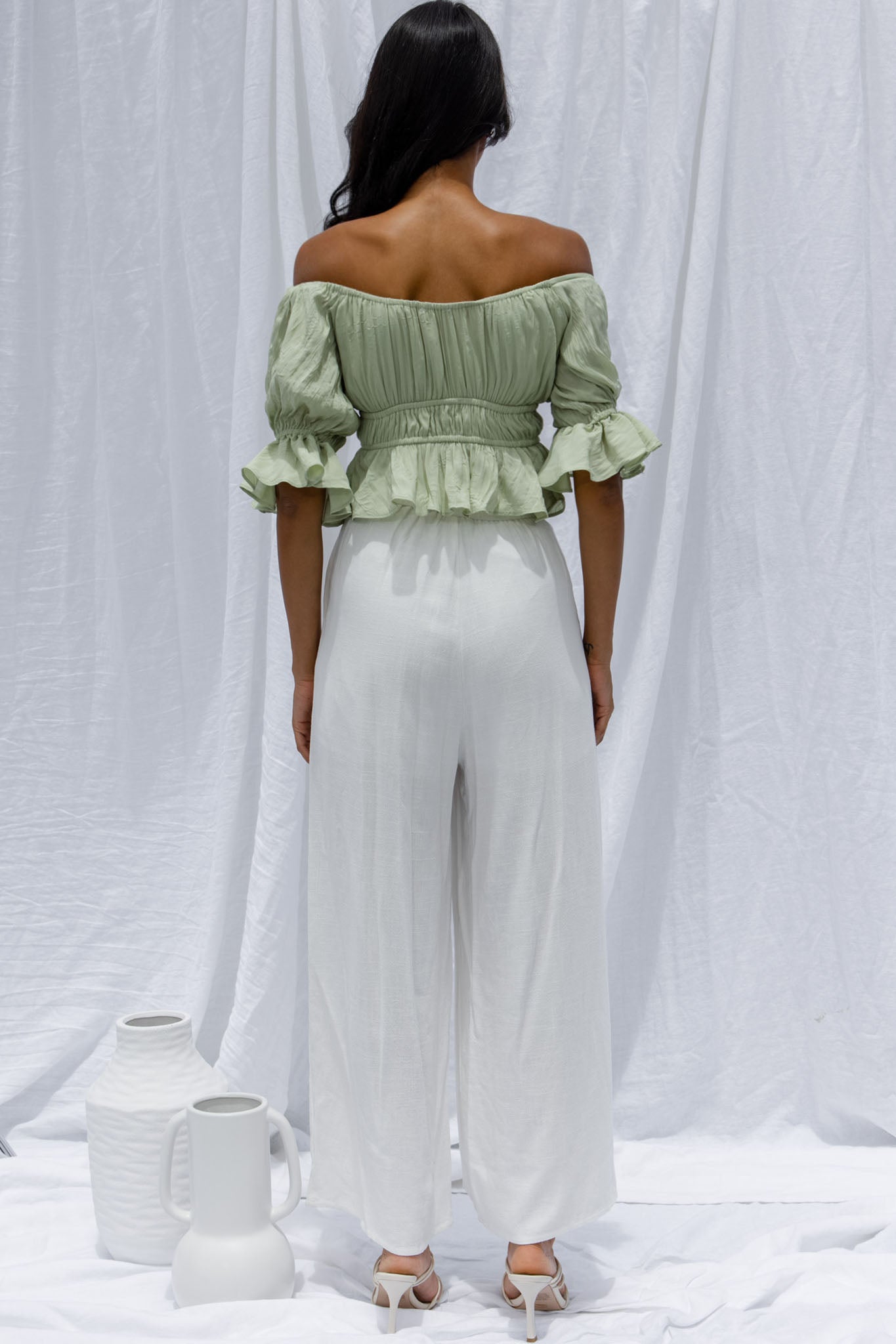 Josephina Off-Shoulder Lace-Up Front Crop Top Apple-Maymioy