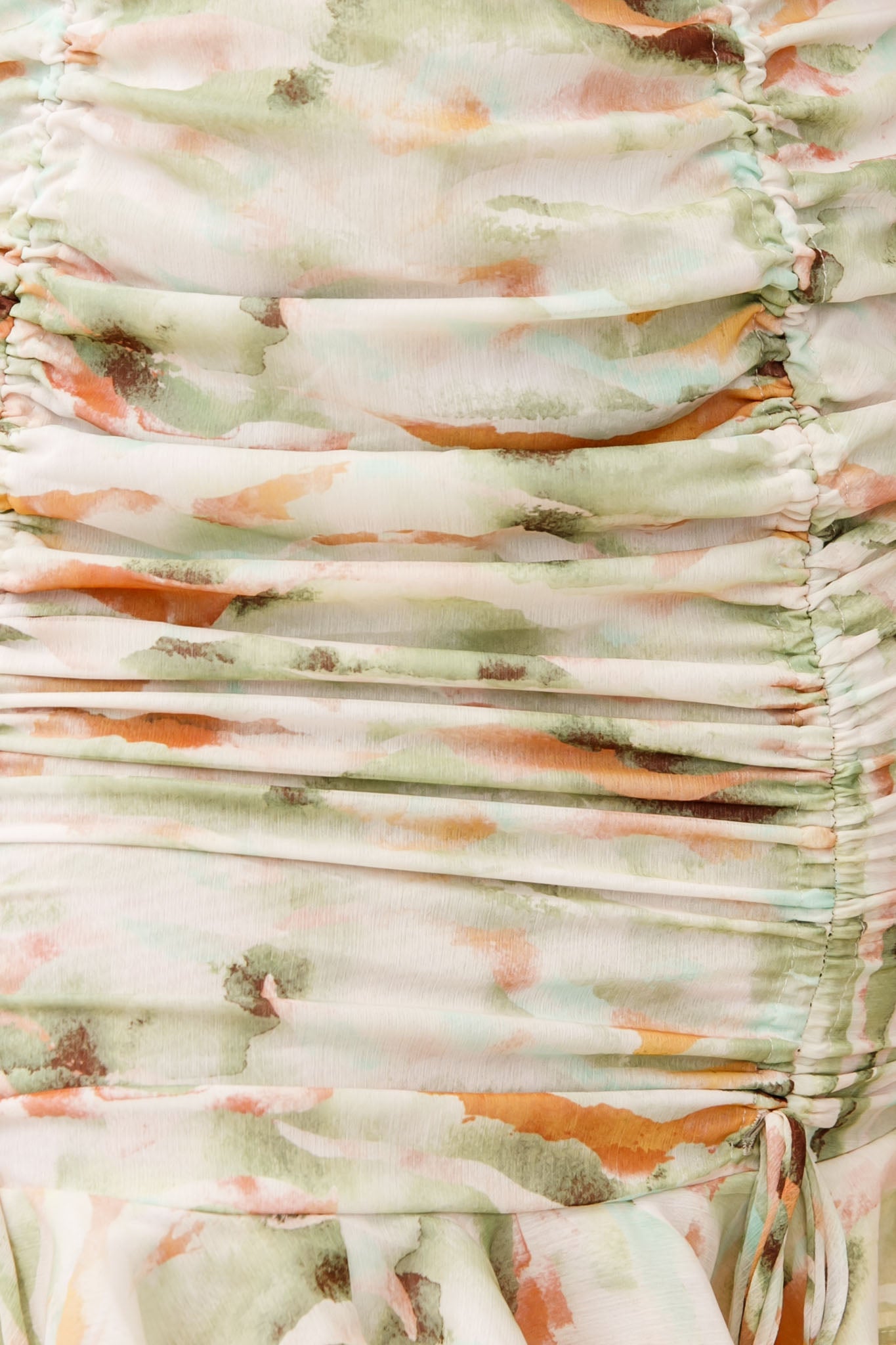 Serena Puff Sleeve Ruched Detail Dress Watercolor Print Green-Maymioy