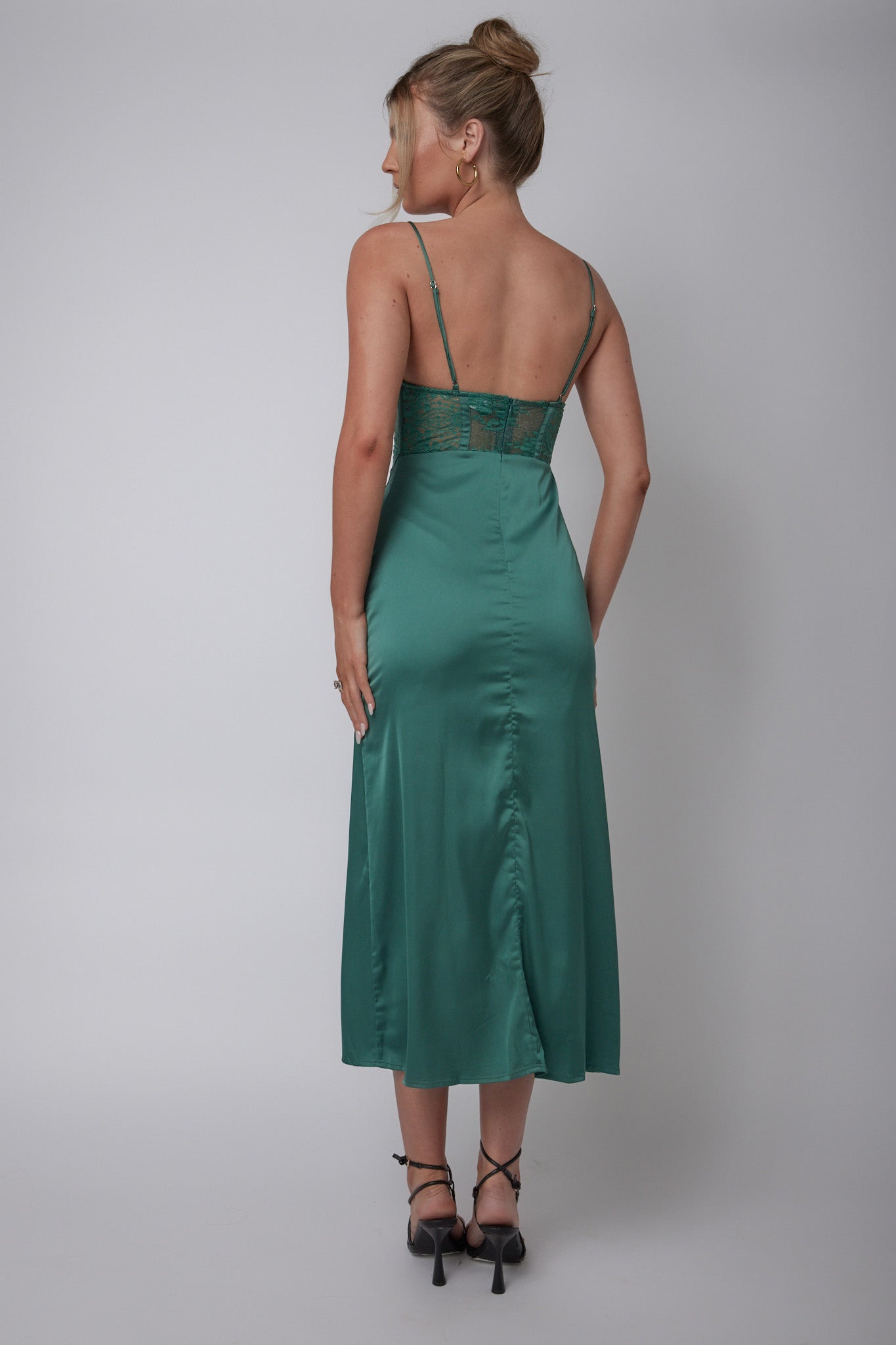 Trophy Lace Bodice Midi Dress Emerald-Maymioy
