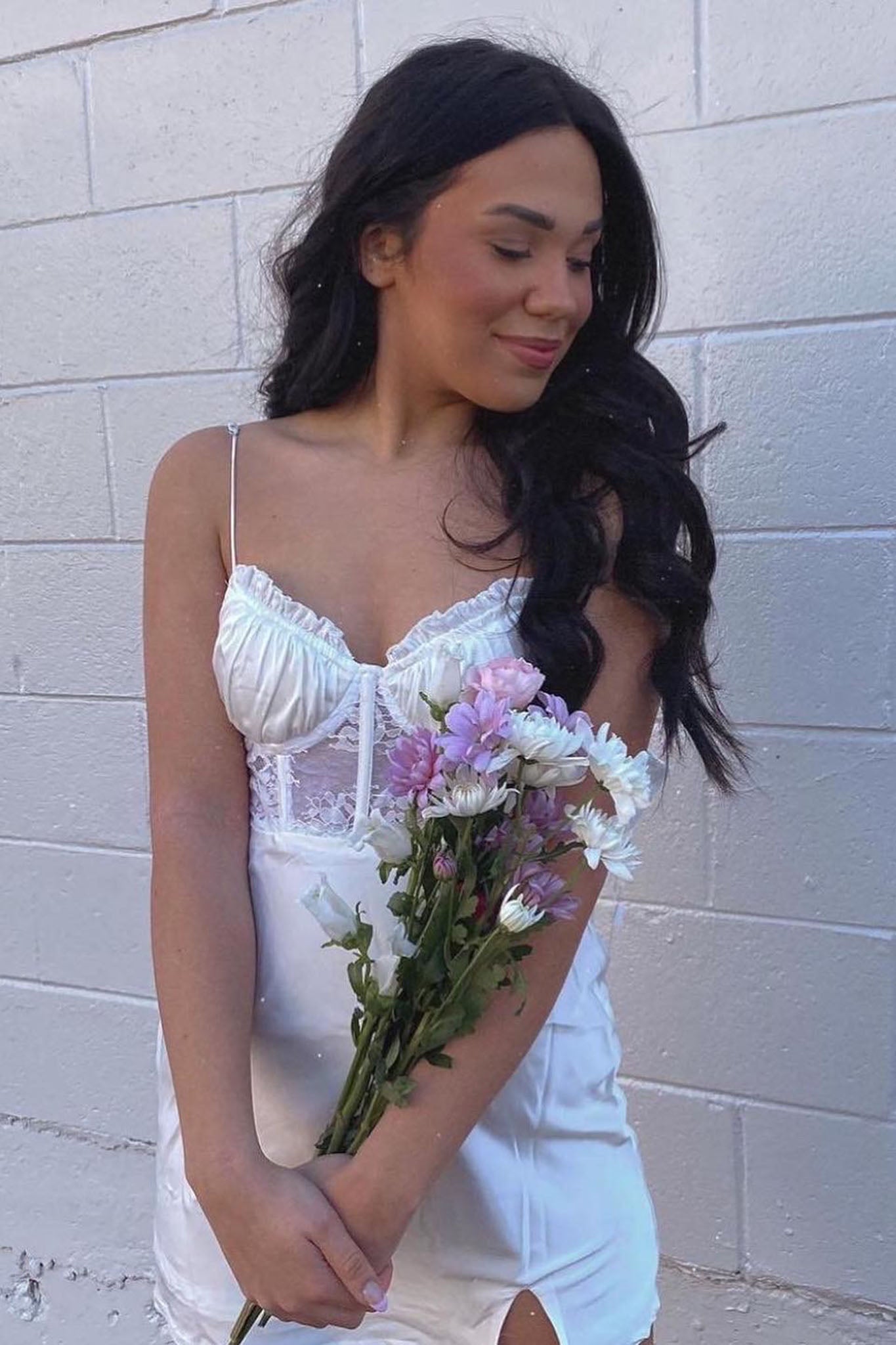 Trophy Lace Bodice Sweetheart Neckline Mini Dress Ivory-Maymioy
