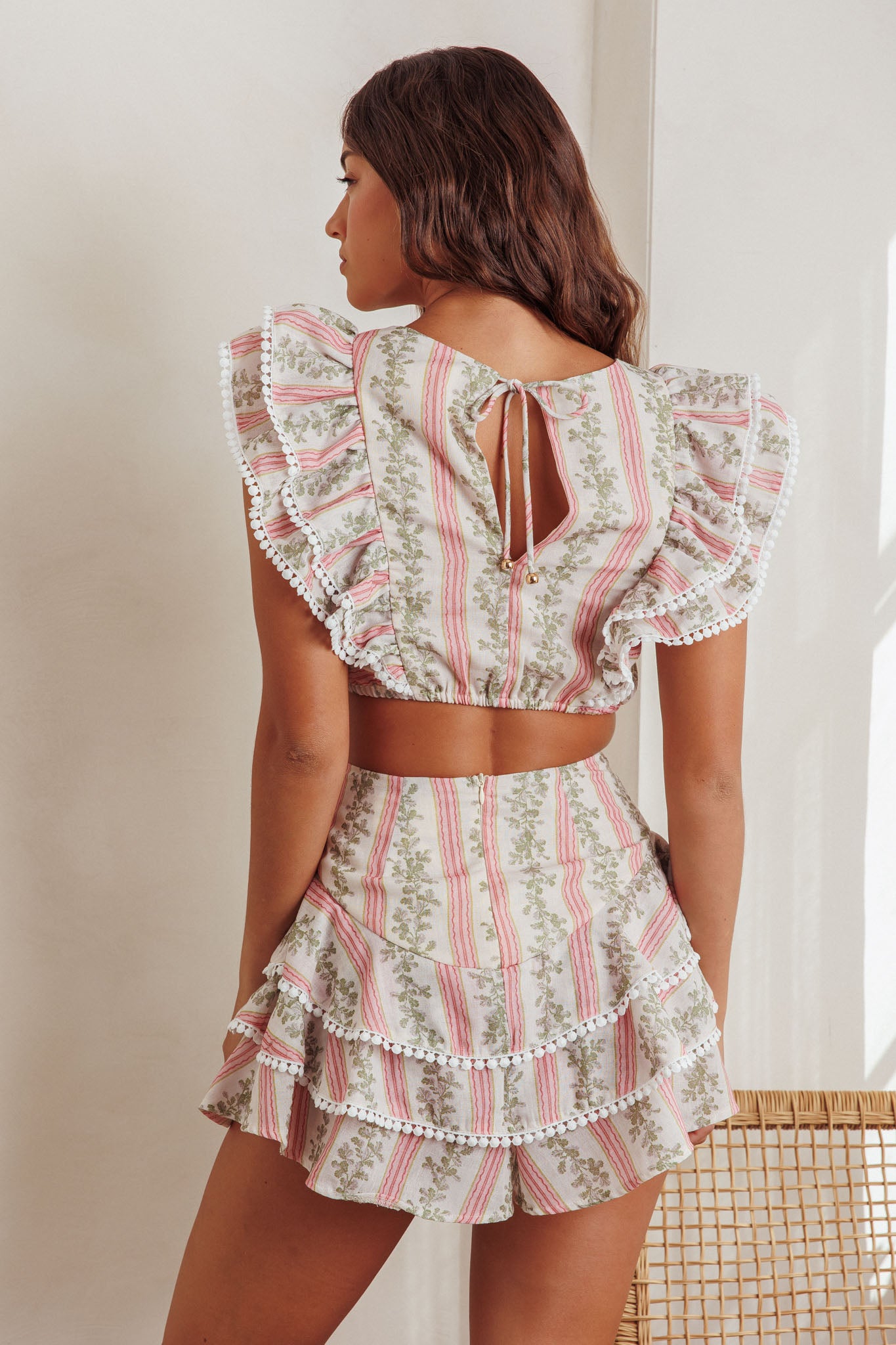 Wild And Free Tiered Ruffle Skorts Floral Natural-Maymioy